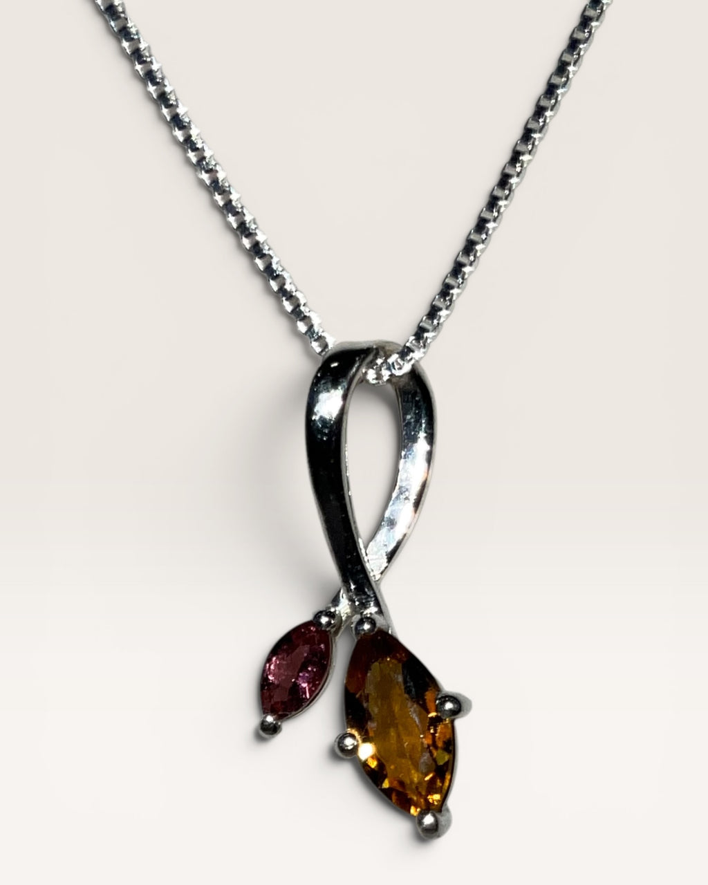 Natural Watermelon & Champagne Tourmaline Pendant Necklace