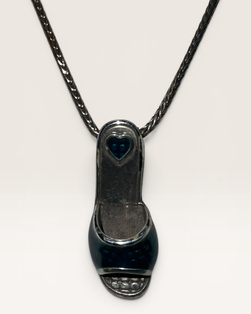 Brighton Silver Tone Blue Rhinestone Shoe Necklace - Estate Sale (Great Condition)