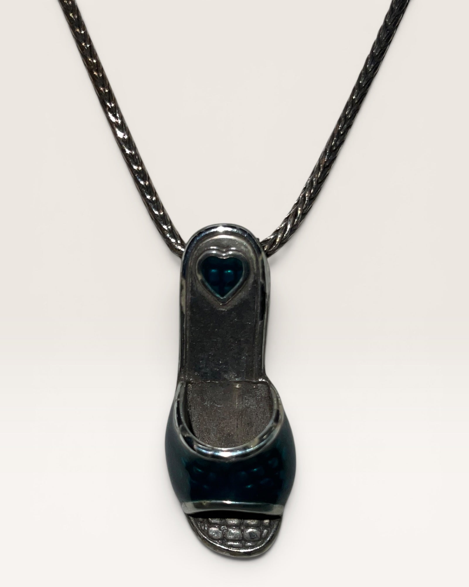 Brighton Silver Tone Blue Rhinestone Shoe Necklace - Estate Sale (Great Condition)
