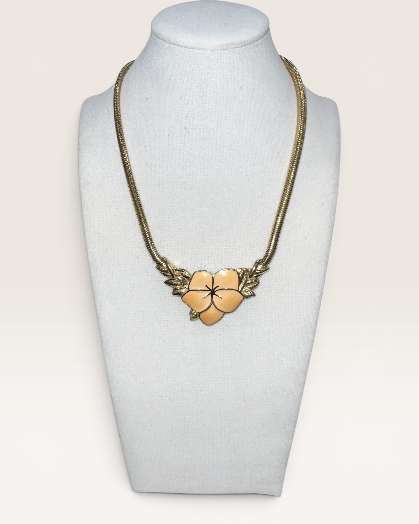 Trifari Gold Tone Light Peach Vintage Floral Necklace - Estate Sale (Great Condition)