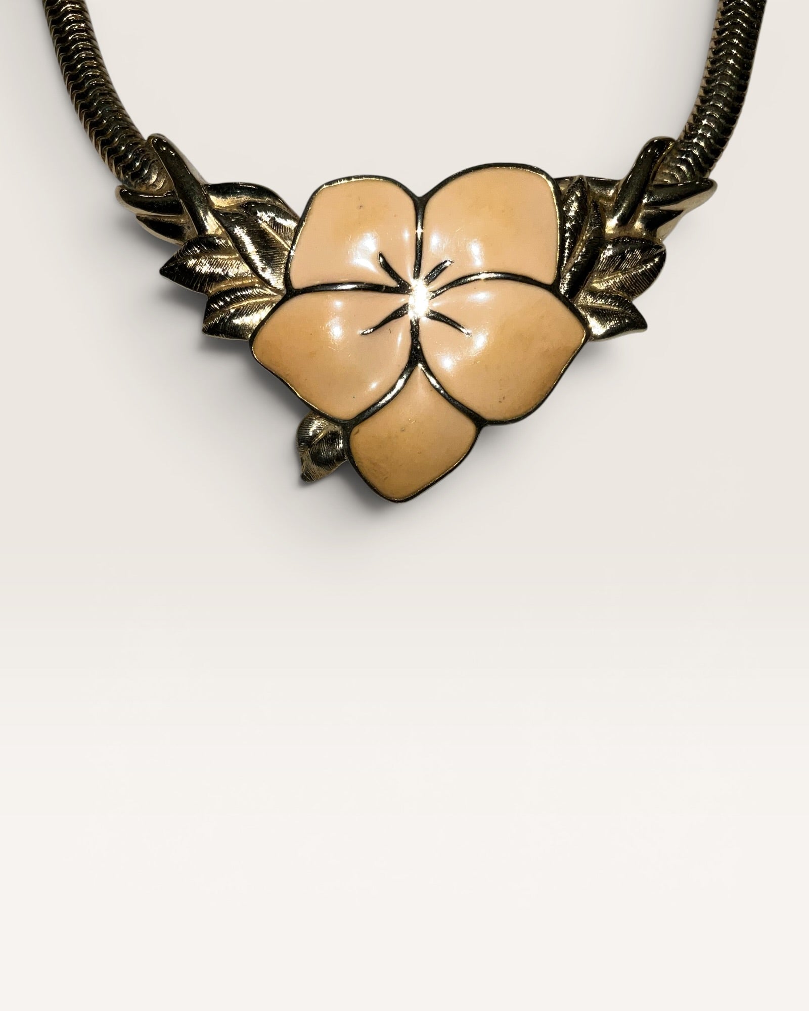 Trifari Gold Tone Light Peach Vintage Floral Necklace - Estate Sale (Great Condition)