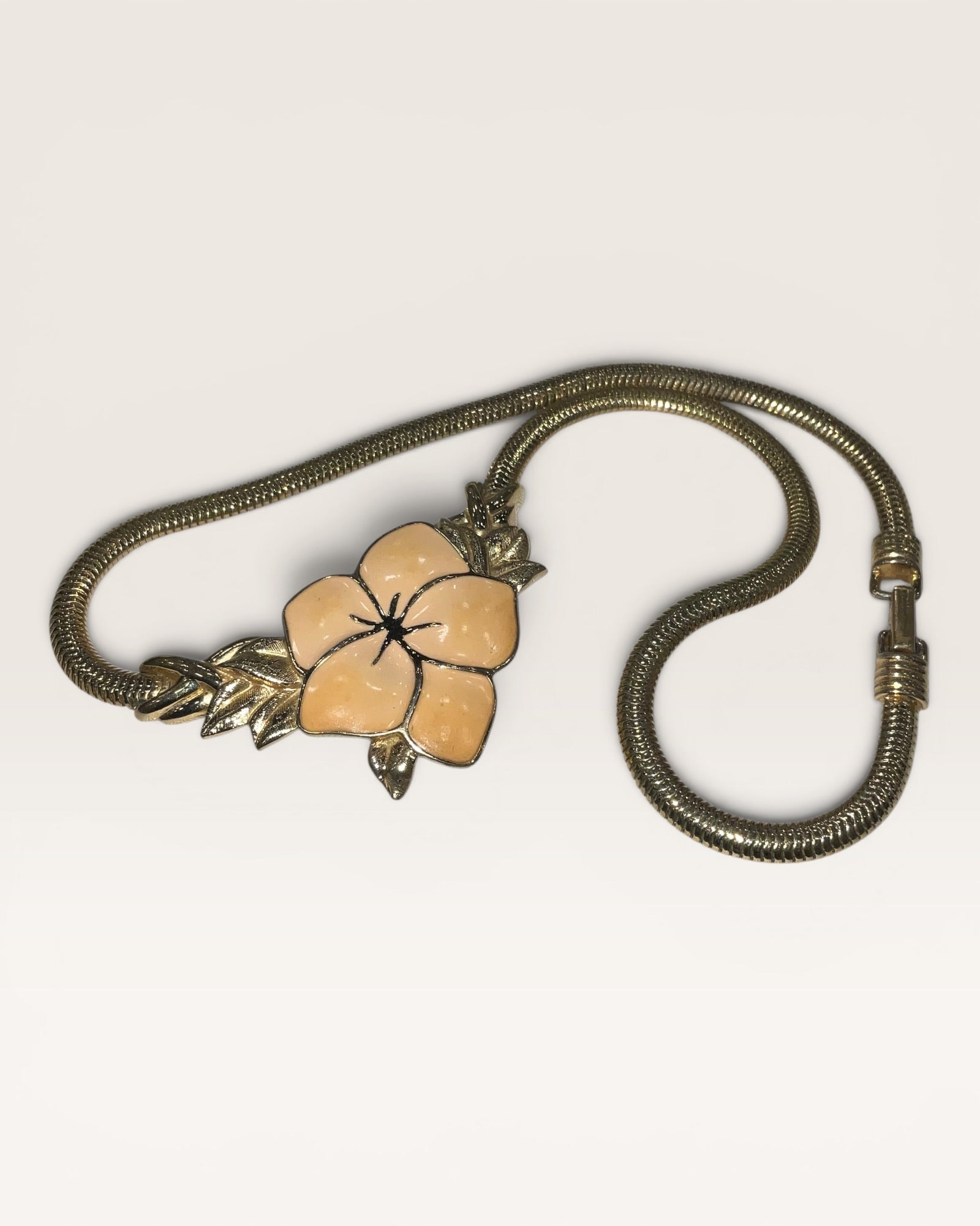 Trifari Gold Tone Light Peach Vintage Floral Necklace - Estate Sale (Great Condition)