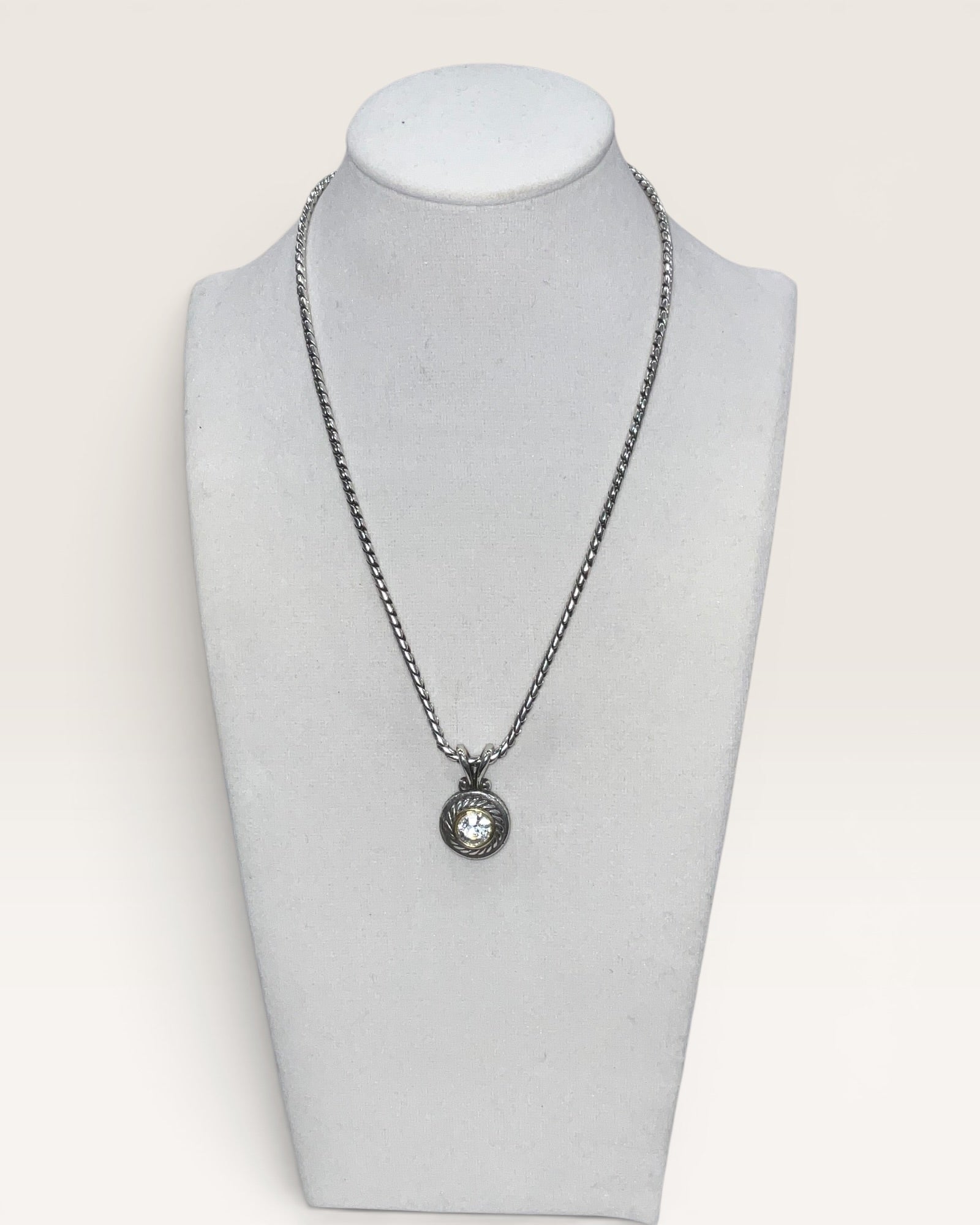 Brighton Heiress Silver Tone Crystal Heart Reversible Pendant Silver Tone & Gold Accent Necklace - Estate Sale (Great Condition)