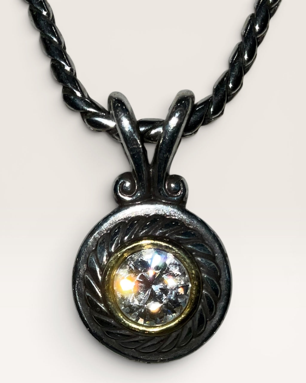Brighton Heiress Silver Tone Crystal Heart Reversible Pendant Silver Tone & Gold Accent Necklace - Estate Sale (Great Condition)