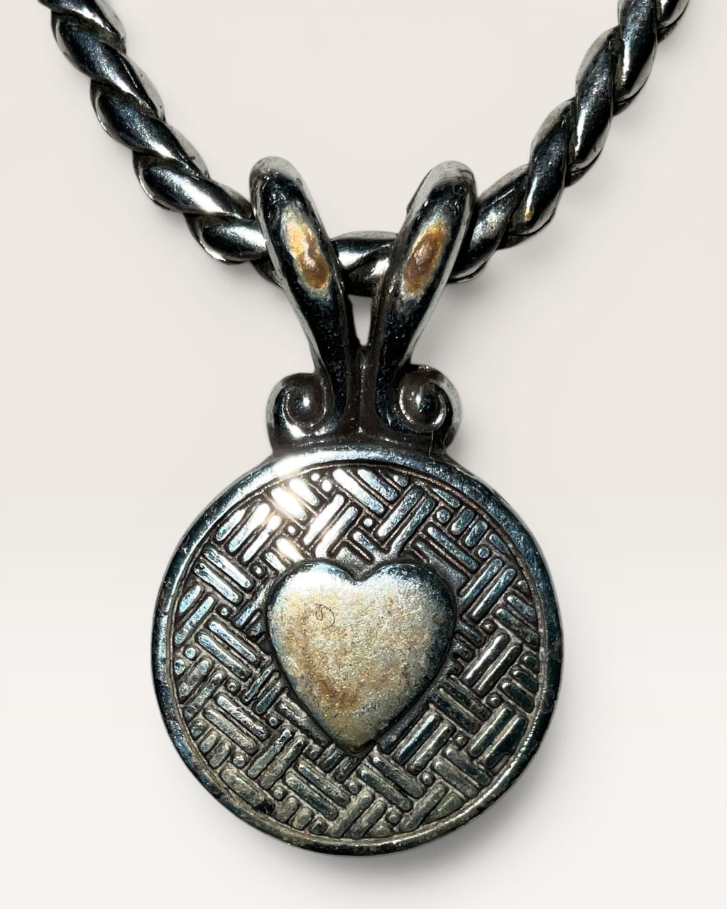 Brighton Heiress Silver Tone Crystal Heart Reversible Pendant Silver Tone & Gold Accent Necklace - Estate Sale (Great Condition)