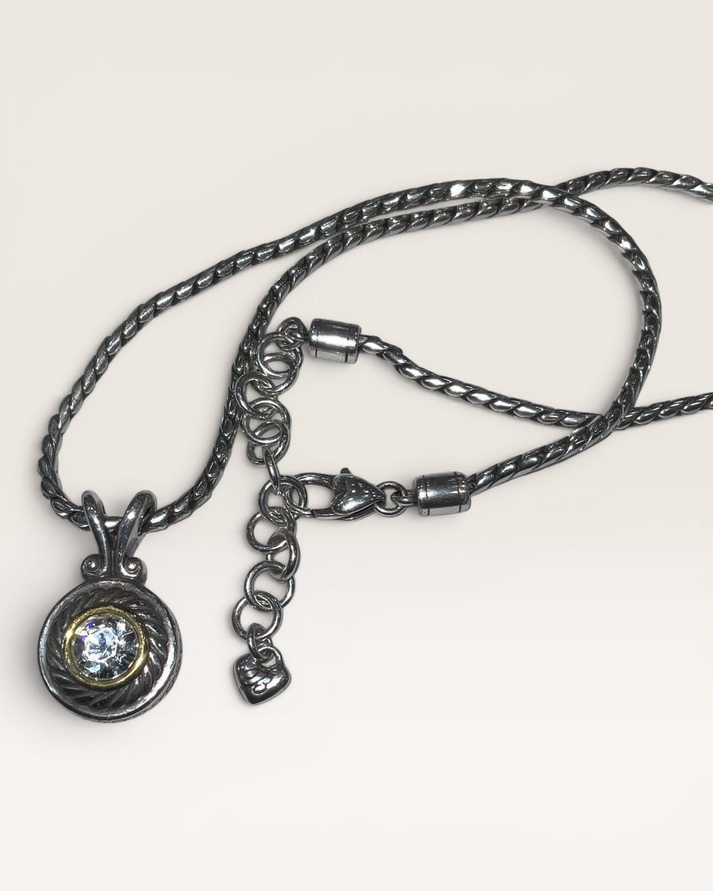Brighton Heiress Silver Tone Crystal Heart Reversible Pendant Silver Tone & Gold Accent Necklace - Estate Sale (Great Condition)