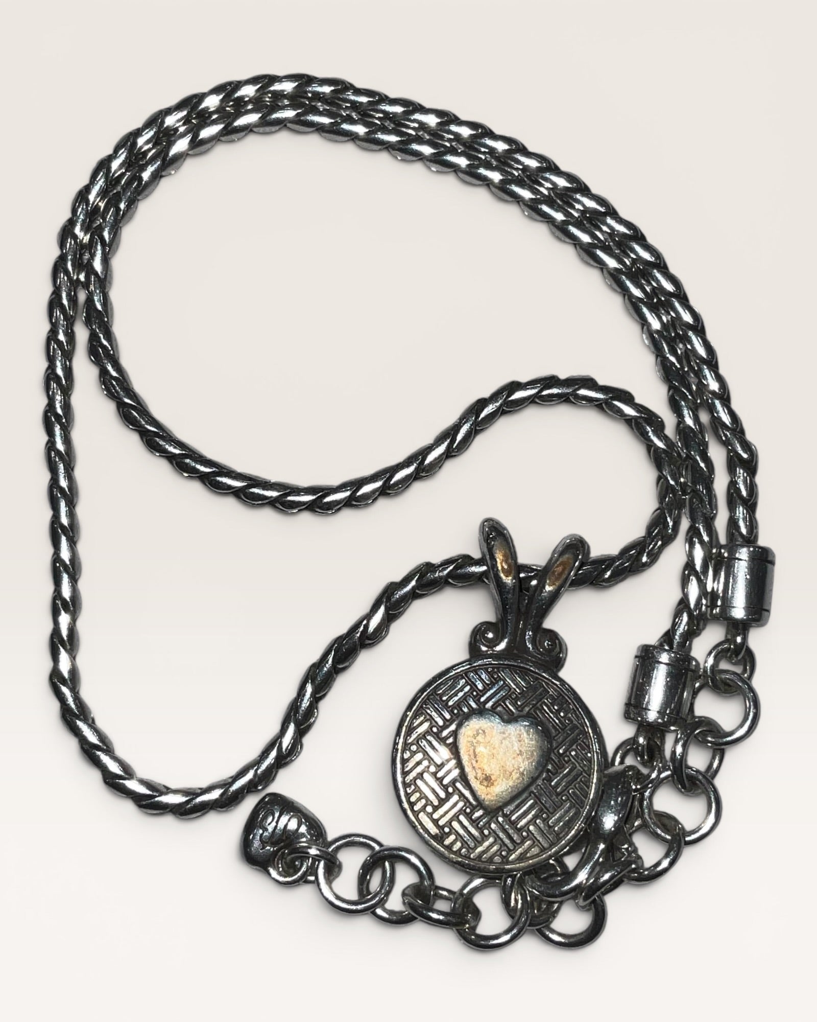 Brighton Heiress Silver Tone Crystal Heart Reversible Pendant Silver Tone & Gold Accent Necklace - Estate Sale (Great Condition)