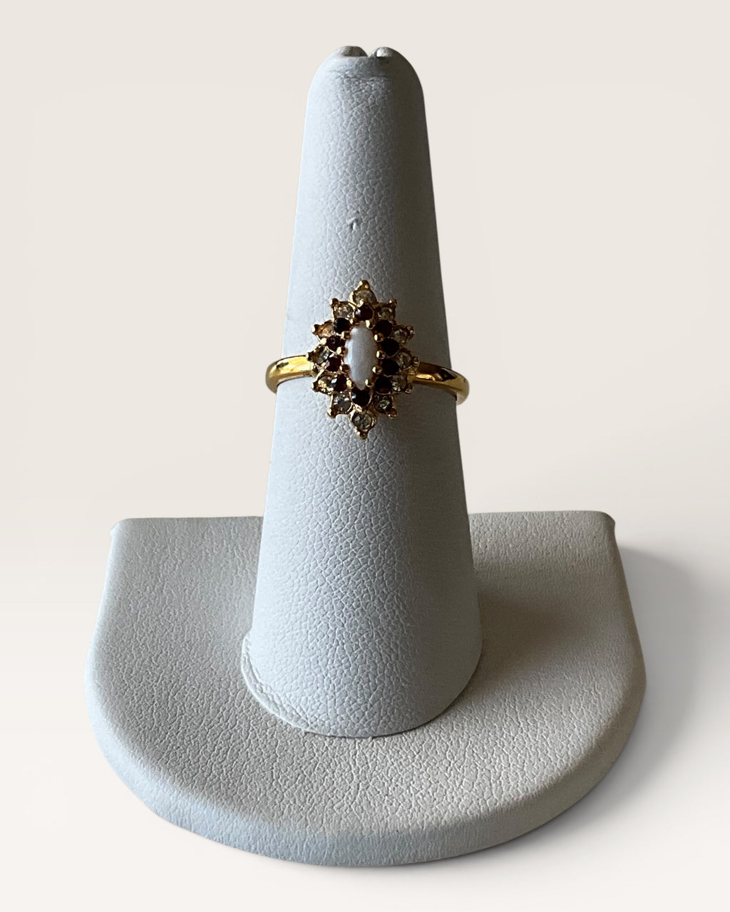 18K Gold Filled Lab Opal, Garnet & Cubic Zirconia Ring - Estate Sale (Great Condition)