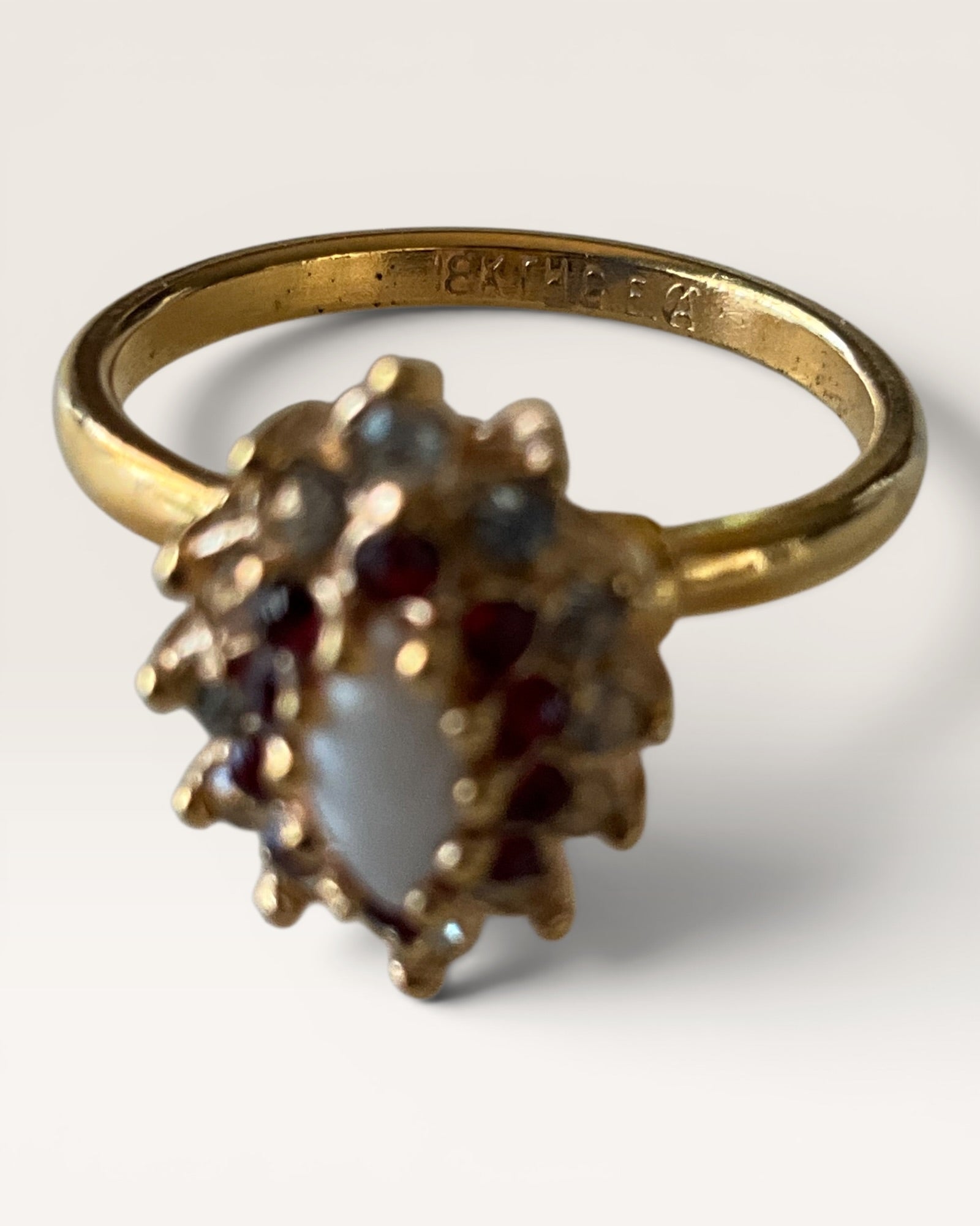 18K Gold Filled Lab Opal, Garnet & Cubic Zirconia Ring - Estate Sale (Great Condition)