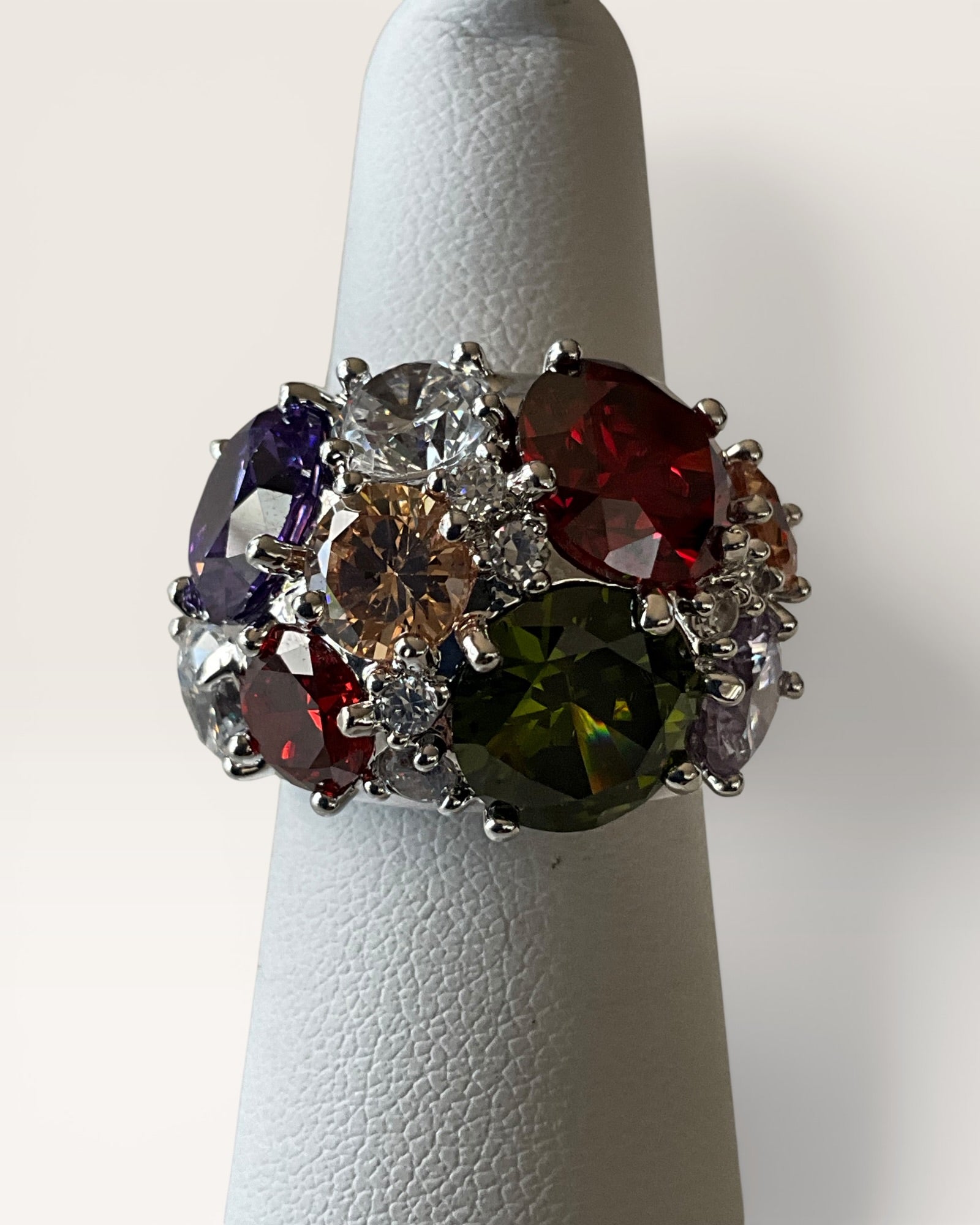 Vintage Nataliya V Collister NVC Crystal Rhinestone Cocktail Silver Tone Ring - Estate Sale (Great Condition)