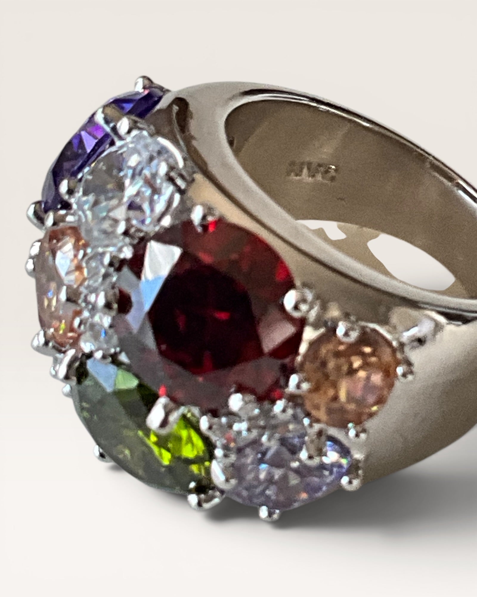Vintage Nataliya V Collister NVC Crystal Rhinestone Cocktail Silver Tone Ring - Estate Sale (Great Condition)