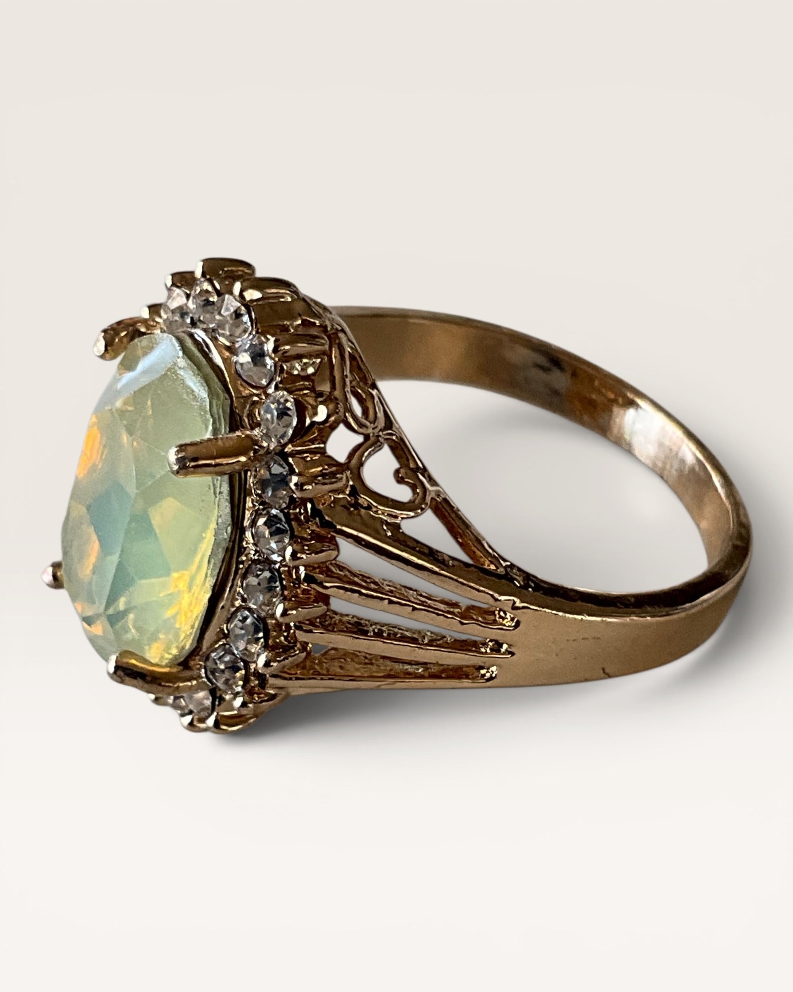 Gold Tone Lab Opal Ring - Estate Sale (Great Condition)