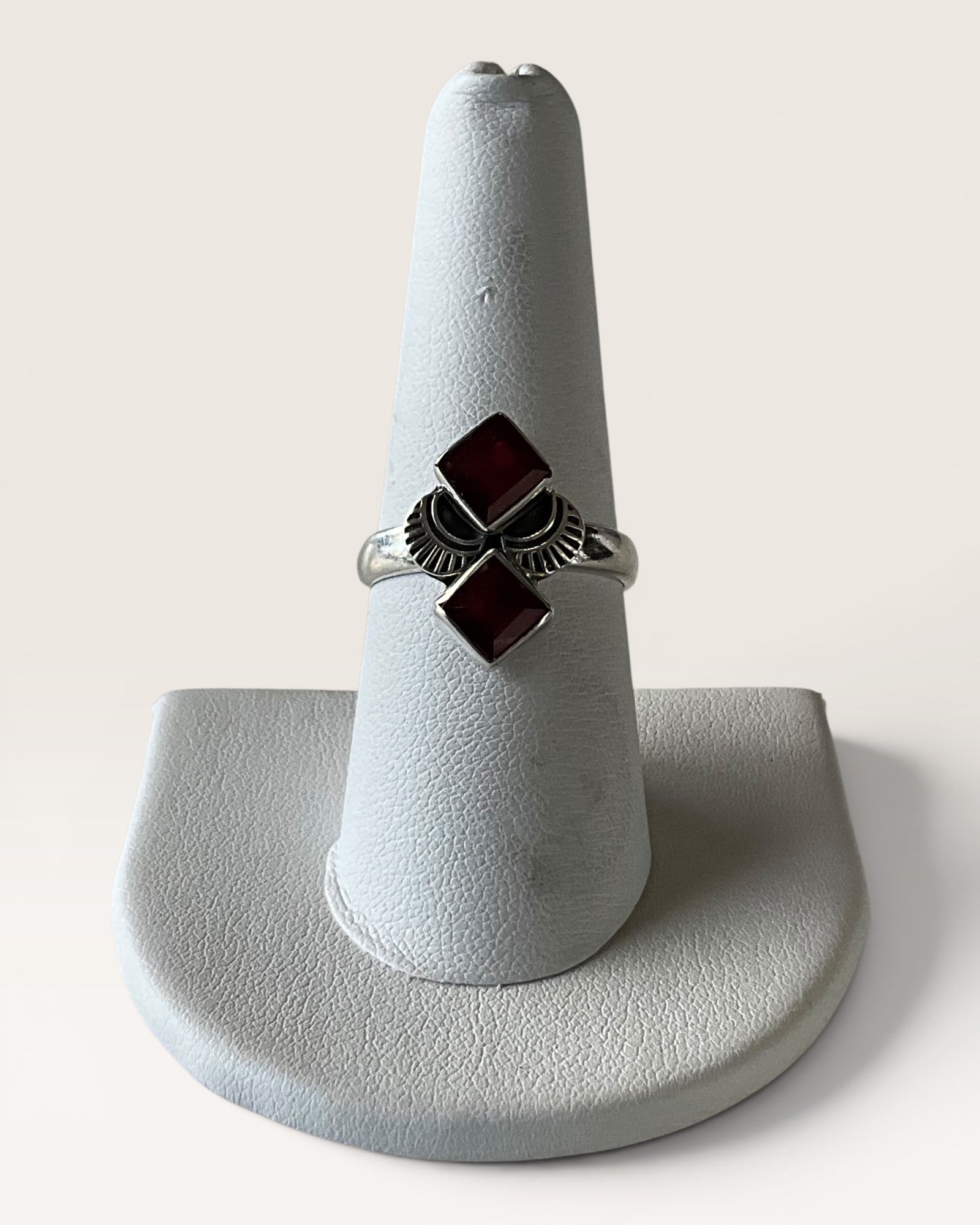 Sterling Silver Dual Ruby Gemstone Ring - Estate Sale (Great Condition)