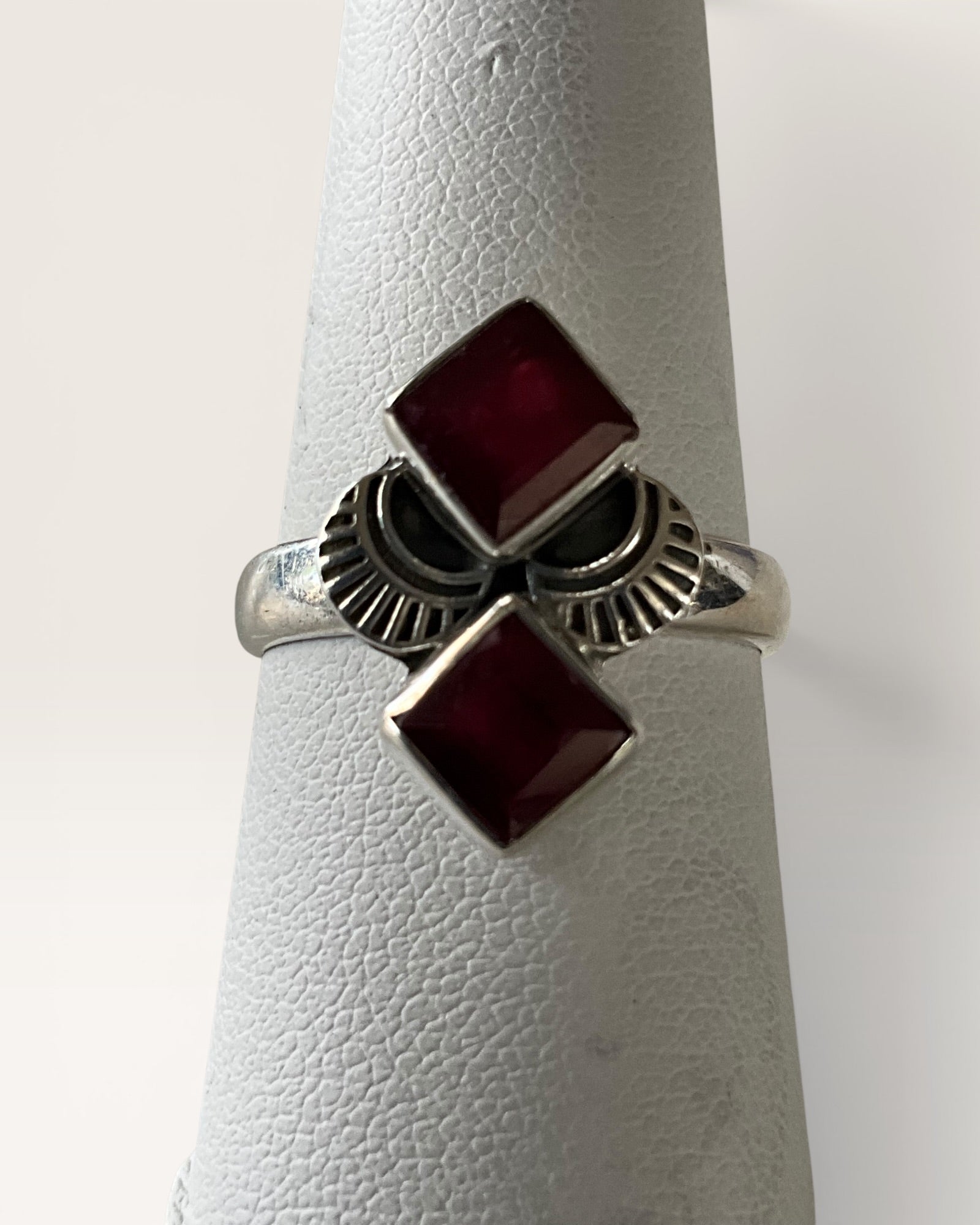 Sterling Silver Dual Ruby Gemstone Ring - Estate Sale (Great Condition)