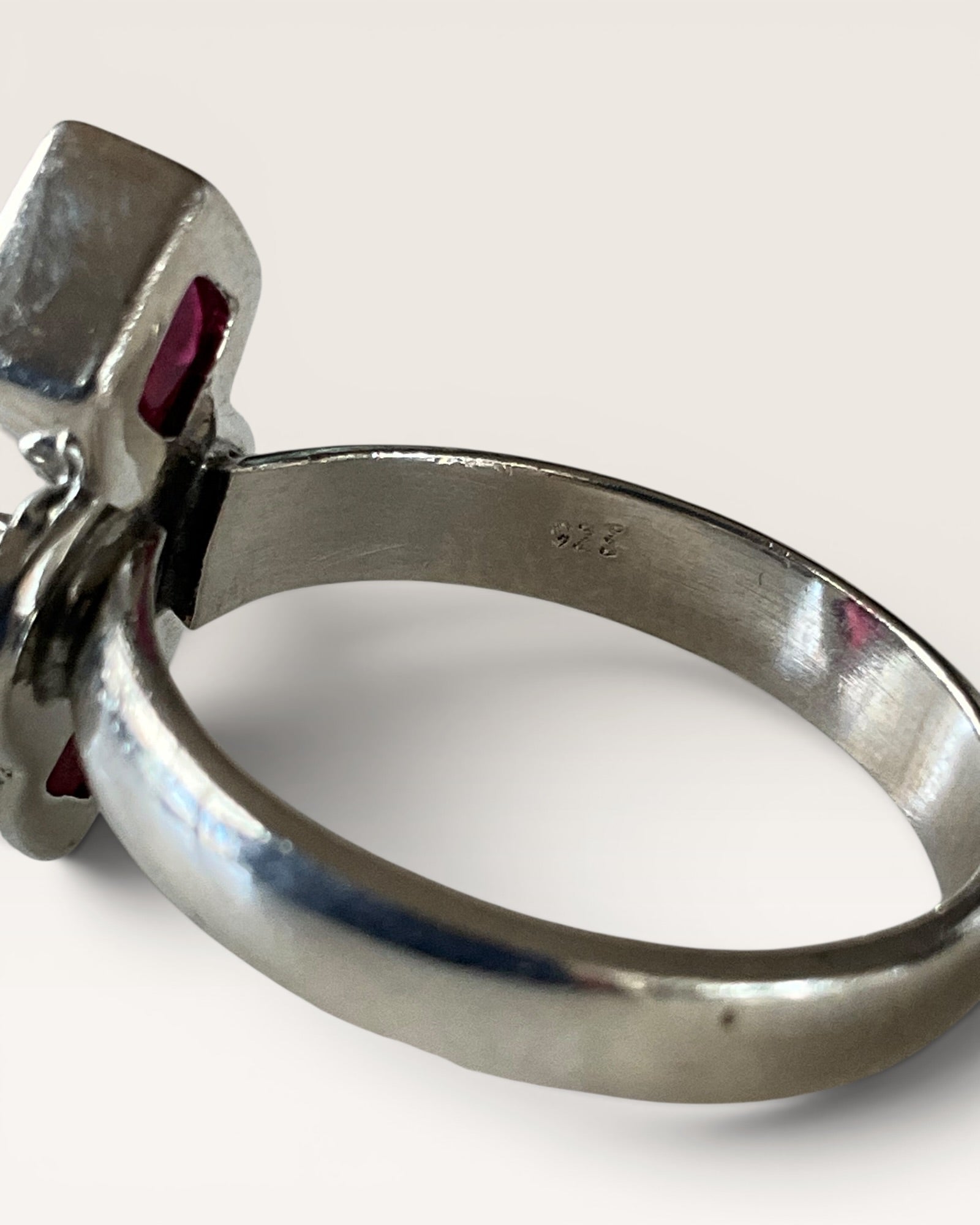 Sterling Silver Dual Ruby Gemstone Ring - Estate Sale (Great Condition)