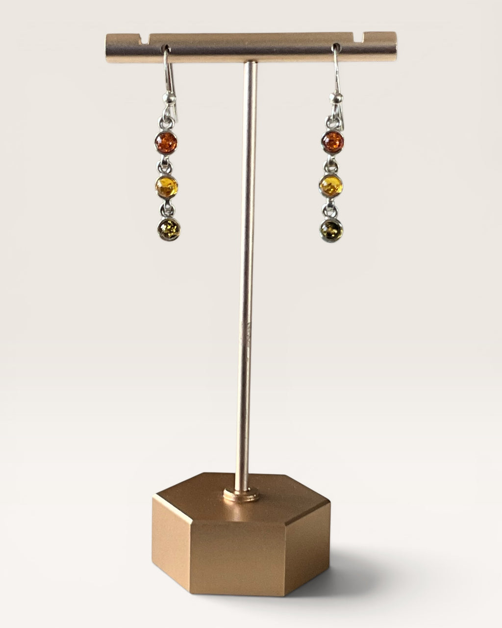 Sterling Silver 3 Amber Gemstone Dangle Earrings - Estate Sale (Great Condition)