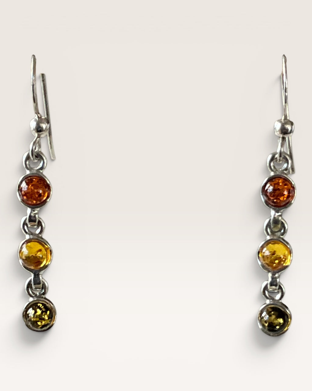 Sterling Silver 3 Amber Gemstone Dangle Earrings - Estate Sale (Great Condition)
