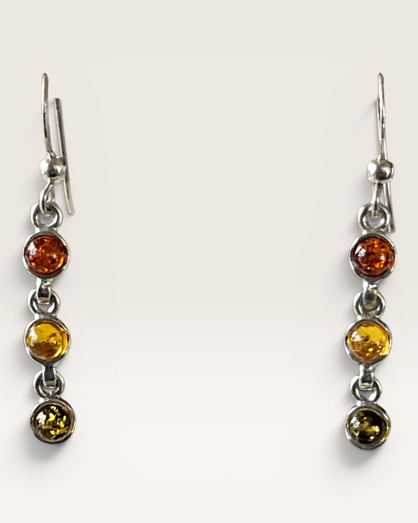 Sterling Silver 3 Amber Gemstone Dangle Earrings - Estate Sale (Great Condition)