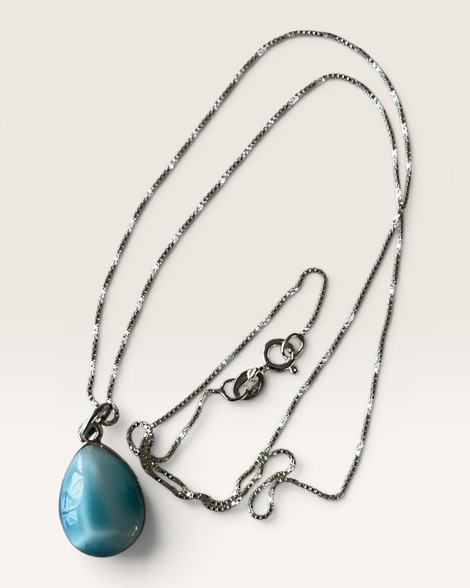 Sterling Silver Larimar Pendant Necklace - Estate Sale (Great Condition)