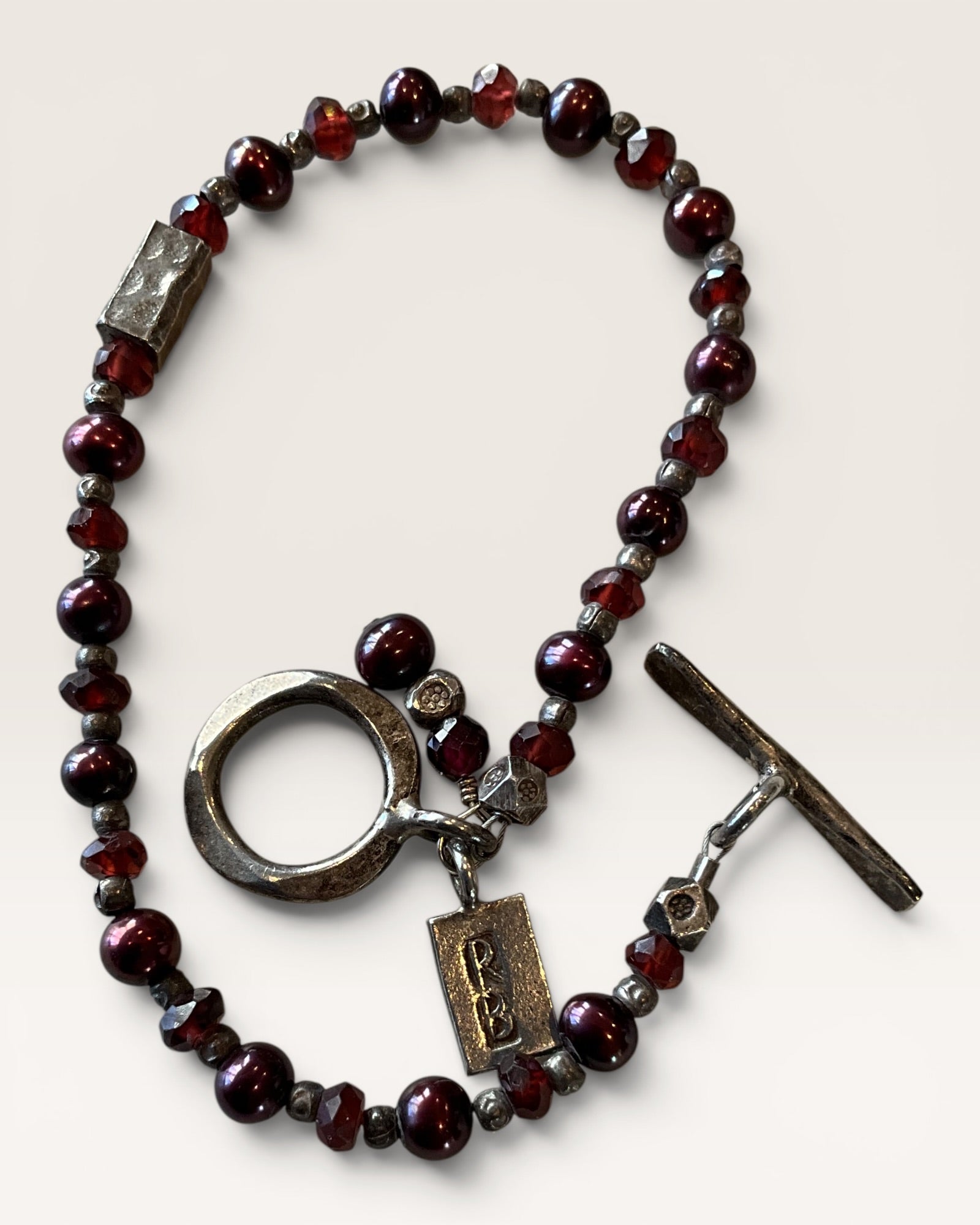 Richard Bengay Garnet & Pearl Bracelet - Estate Sale (Great Condition)