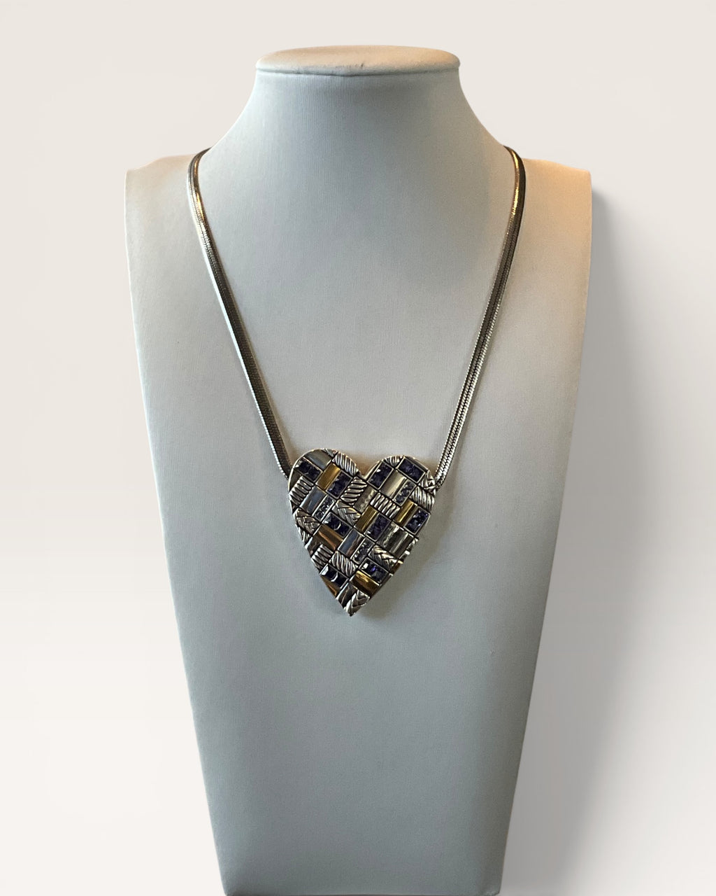 Brighton Royal Heart Necklace Gold & Silver Tones with Purple Crystal Necklace - Estate Sale (Great Condition)