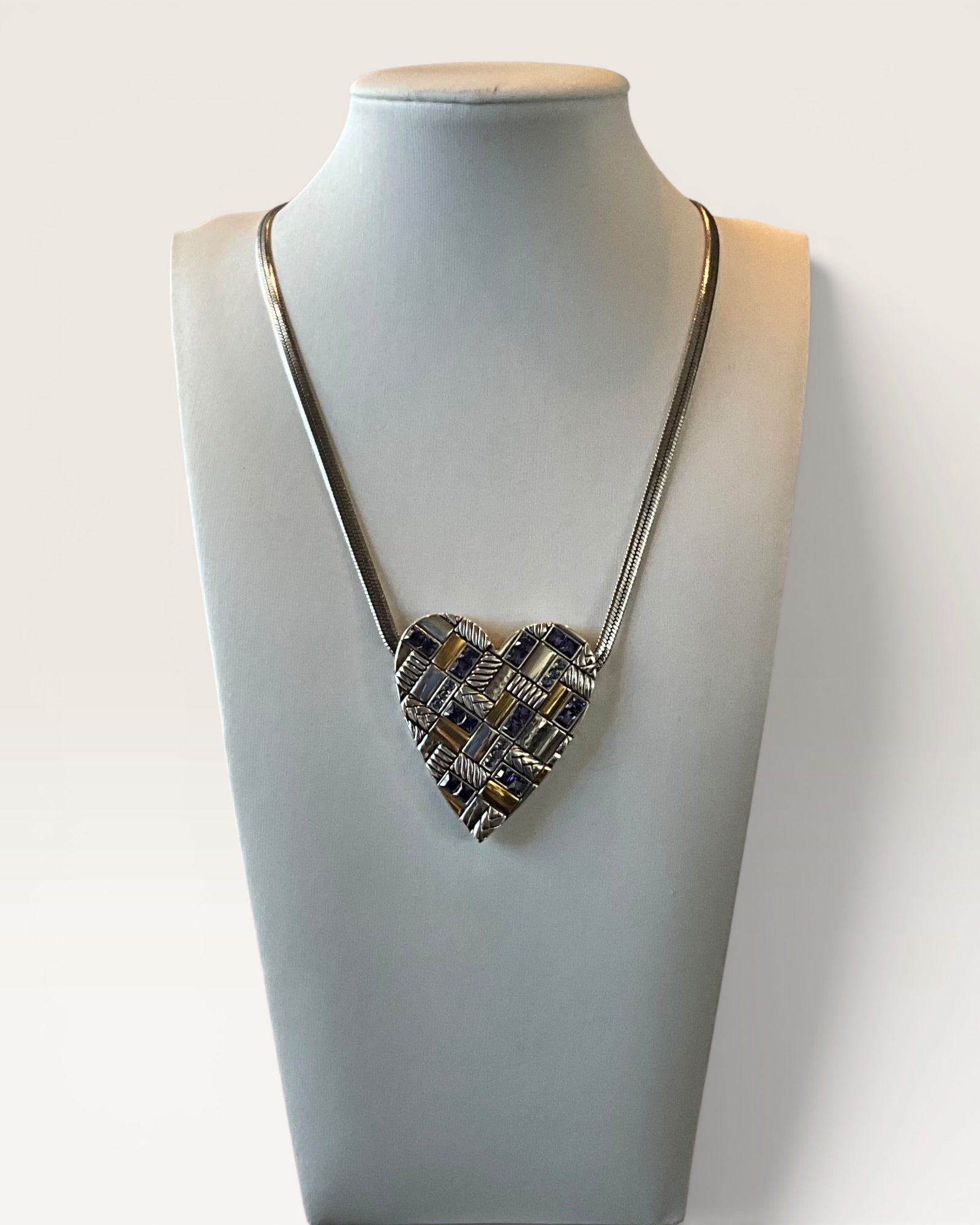 Brighton Royal Heart Necklace Gold & Silver Tones with Purple Crystal Necklace - Estate Sale (Great Condition)