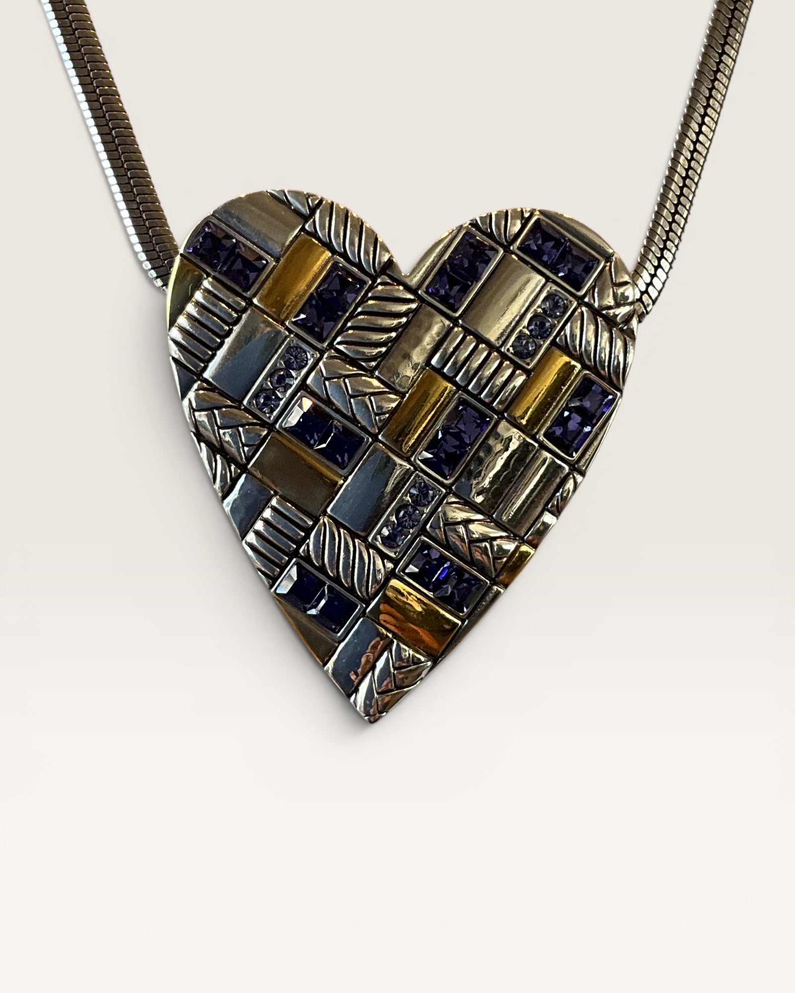 Brighton Royal Heart Necklace Gold & Silver Tones with Purple Crystal Necklace - Estate Sale (Great Condition)