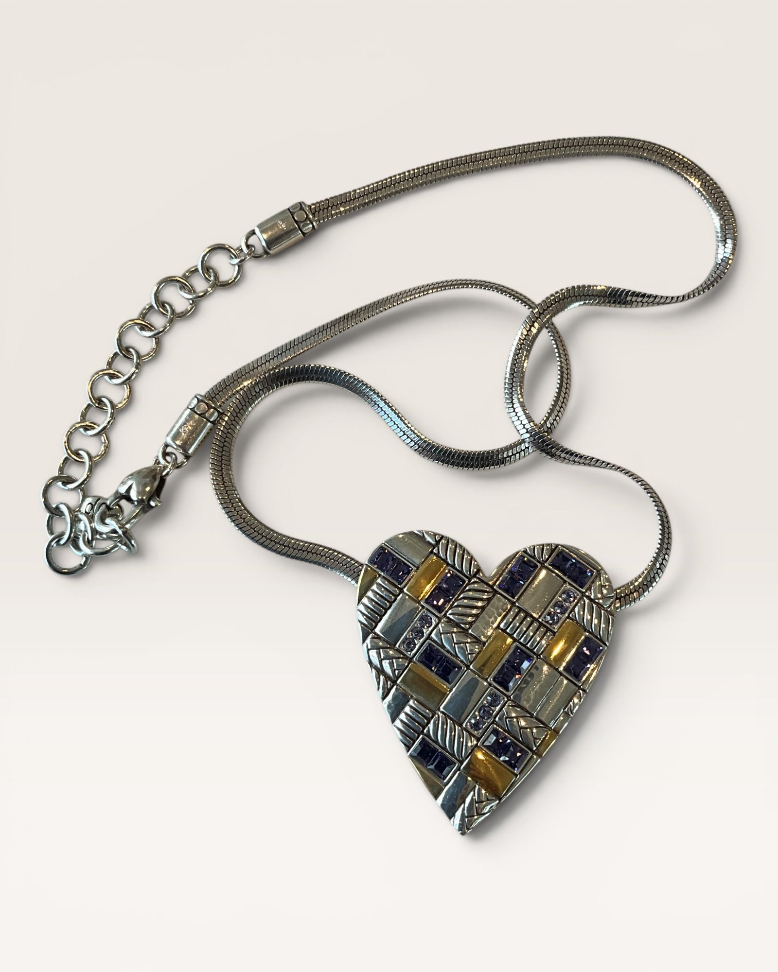 Brighton Royal Heart Necklace Gold & Silver Tones with Purple Crystal Necklace - Estate Sale (Great Condition)