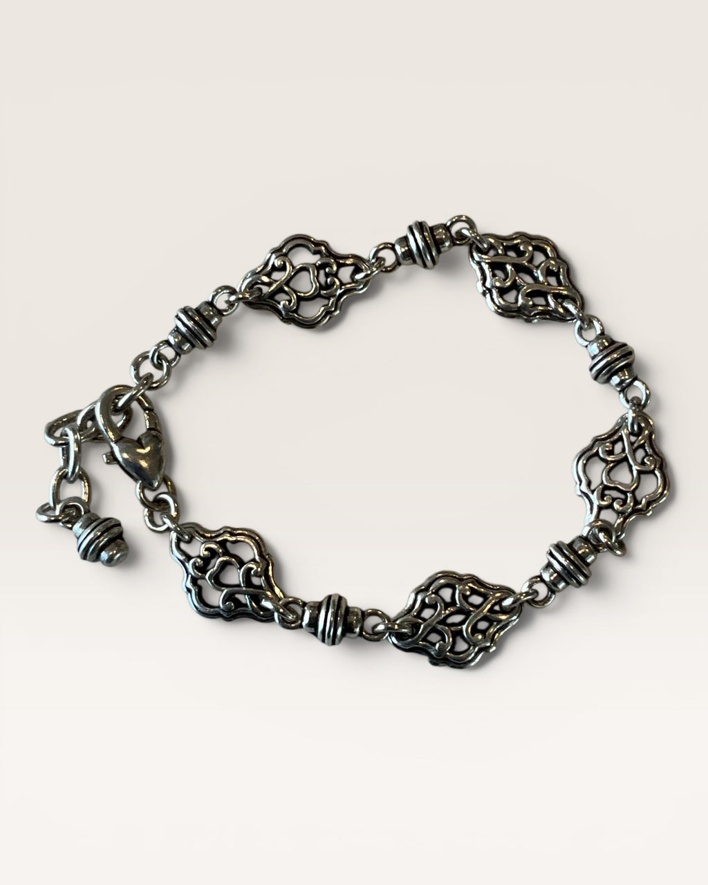 Brighton Beverly Glam Charm Bracelet in Silver Tone with Gold-Accented Heart Charms Bracelet - Estate Sale ( Great Condition)