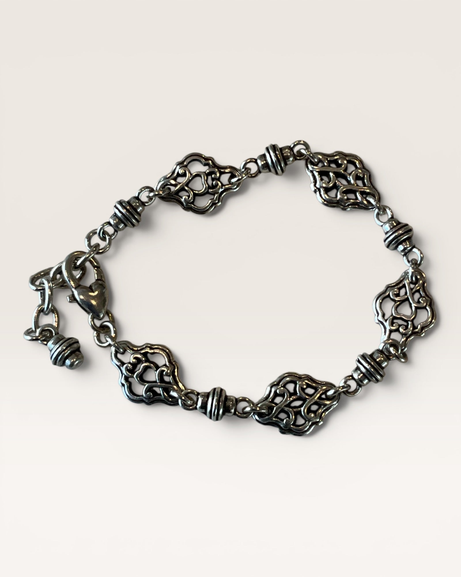 Brighton Beverly Glam Charm Bracelet in Silver Tone with Gold-Accented Heart Charms Bracelet - Estate Sale ( Great Condition)