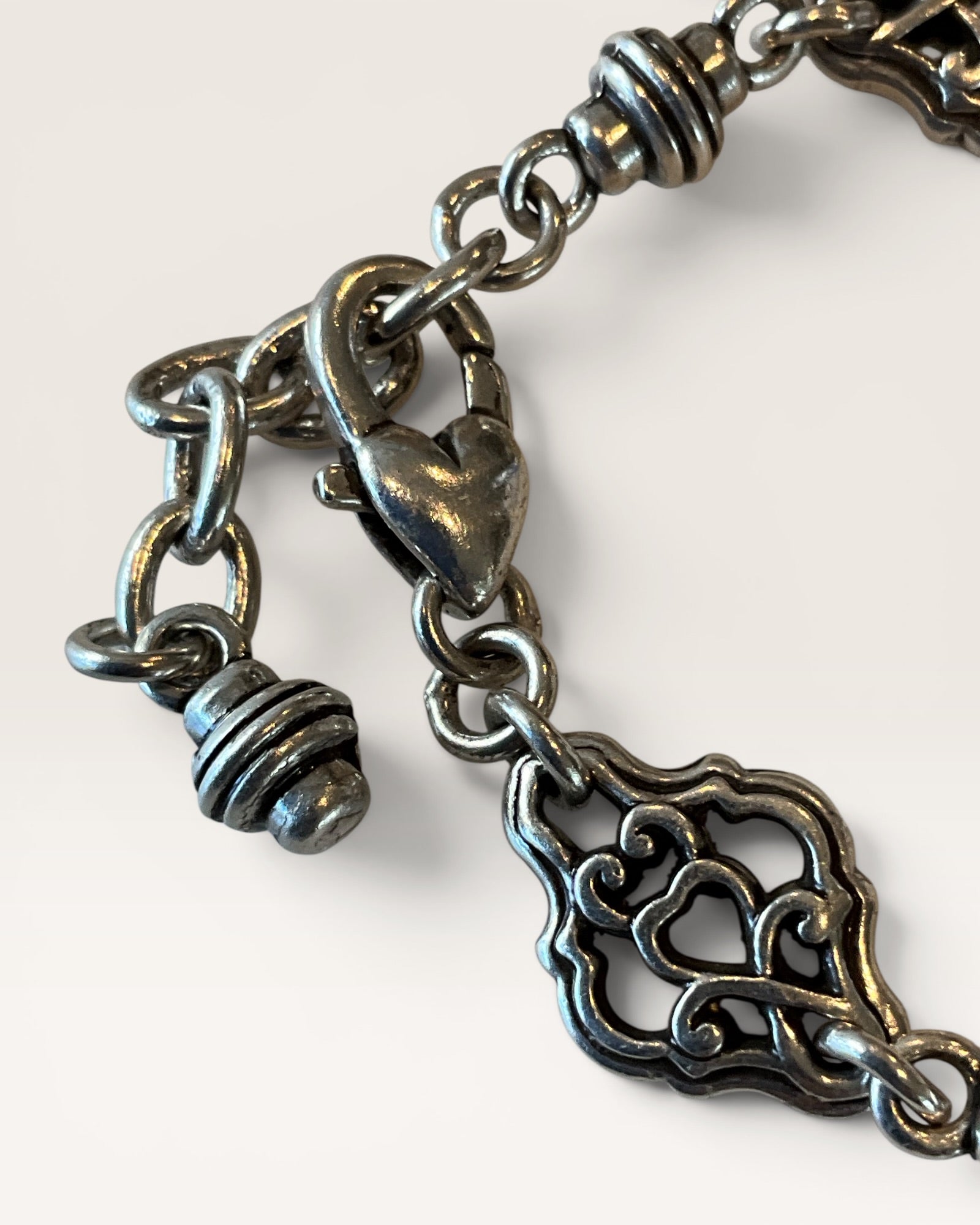 Brighton Beverly Glam Charm Bracelet in Silver Tone with Gold-Accented Heart Charms Bracelet - Estate Sale ( Great Condition)
