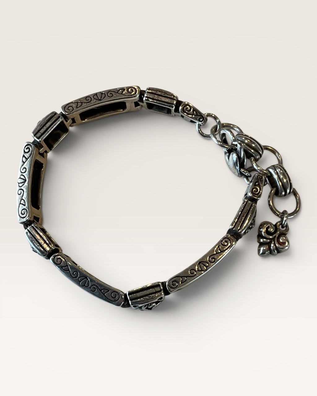 Brighton Tribeca Silver Tone Bracelet Square Medallion Rectangle Link - Estate Sale (Great Condition)