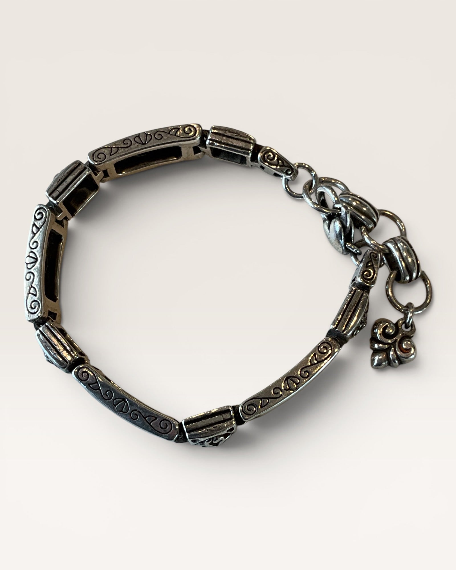 Brighton Tribeca Silver Tone Bracelet Square Medallion Rectangle Link - Estate Sale (Great Condition)