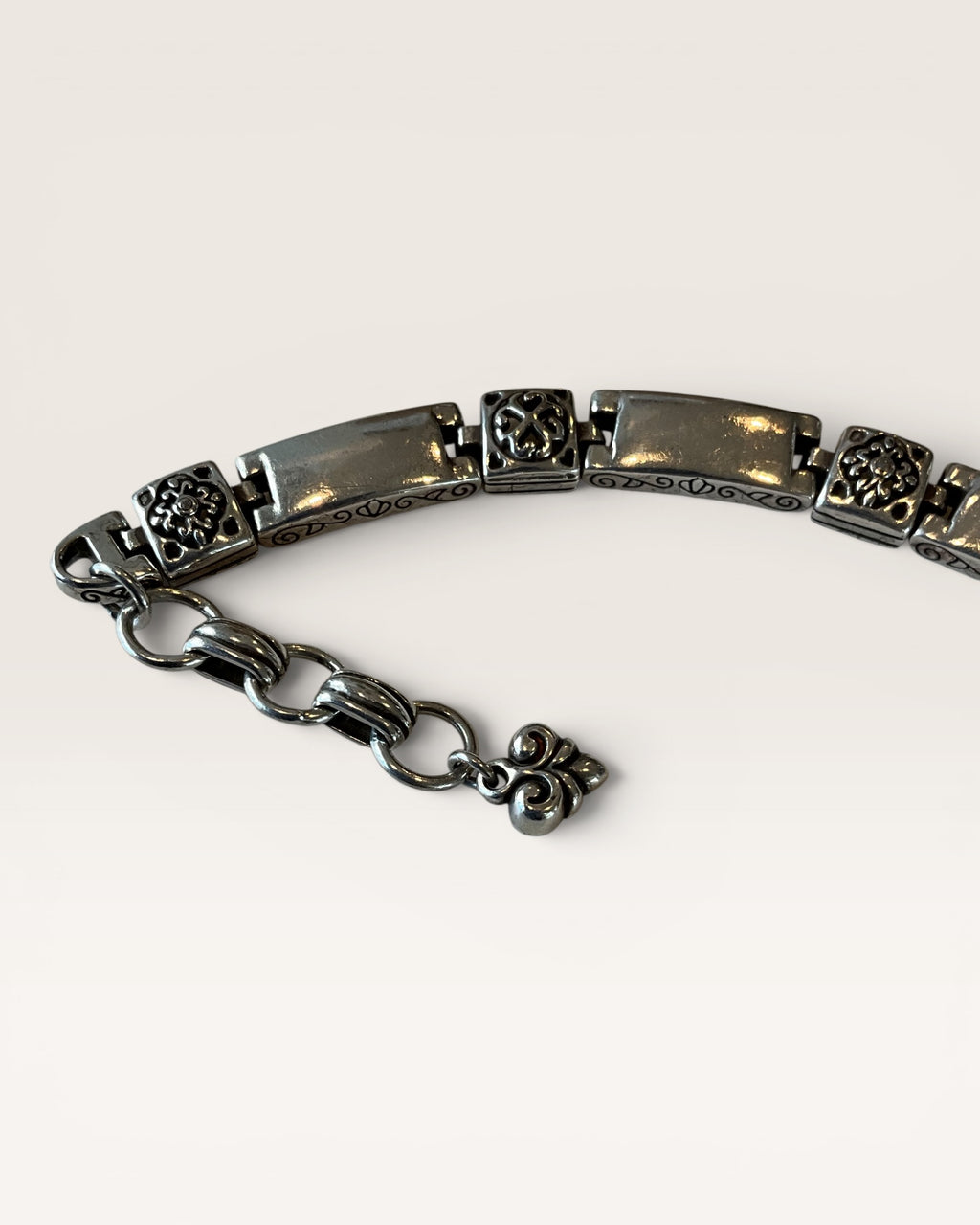 Brighton Tribeca Silver Tone Bracelet Square Medallion Rectangle Link - Estate Sale (Great Condition)