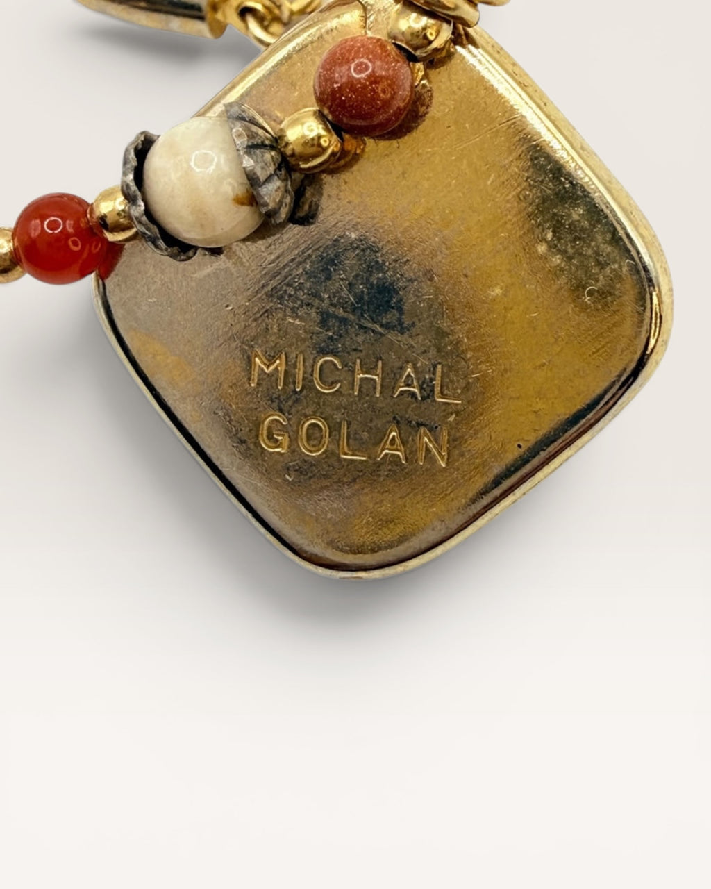 Vintage Michal Golan Tigers Eye, Carnelian, Leopard Skin Jasper, & Sunstone Necklace Adjustable 14 To 17 Inches Long - Estate Sale (Great Condition)