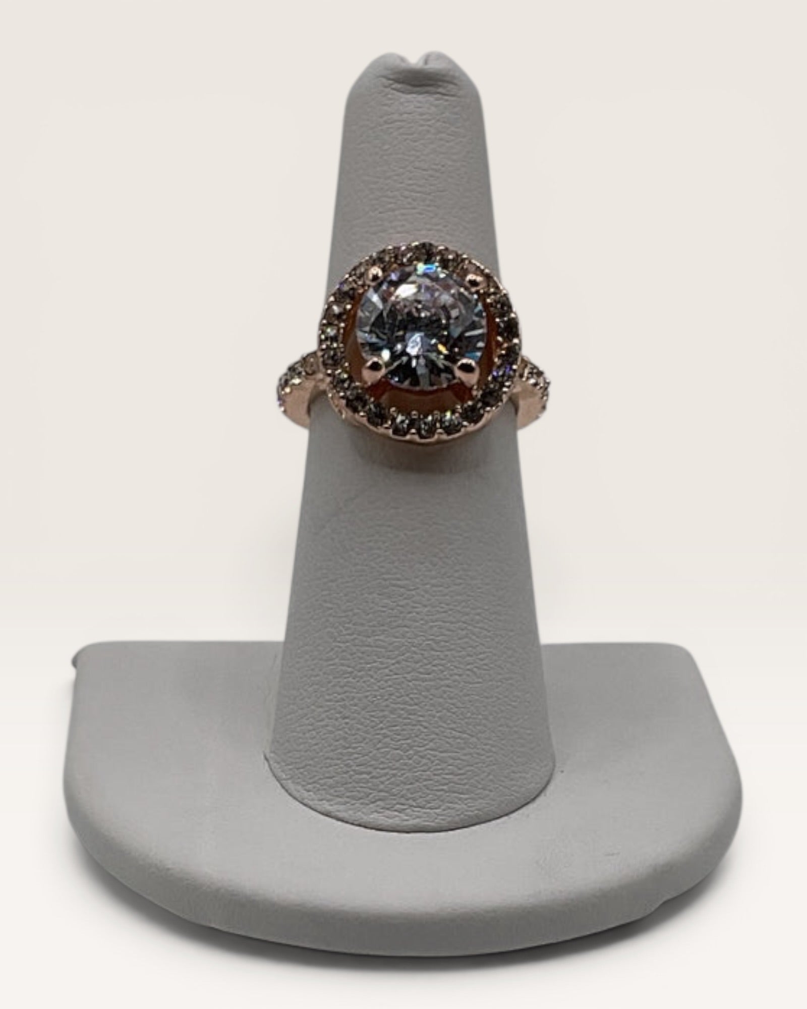 Rose Gold Halo Statement Ring with CZ Accents - Estate Sale (Great Condition)