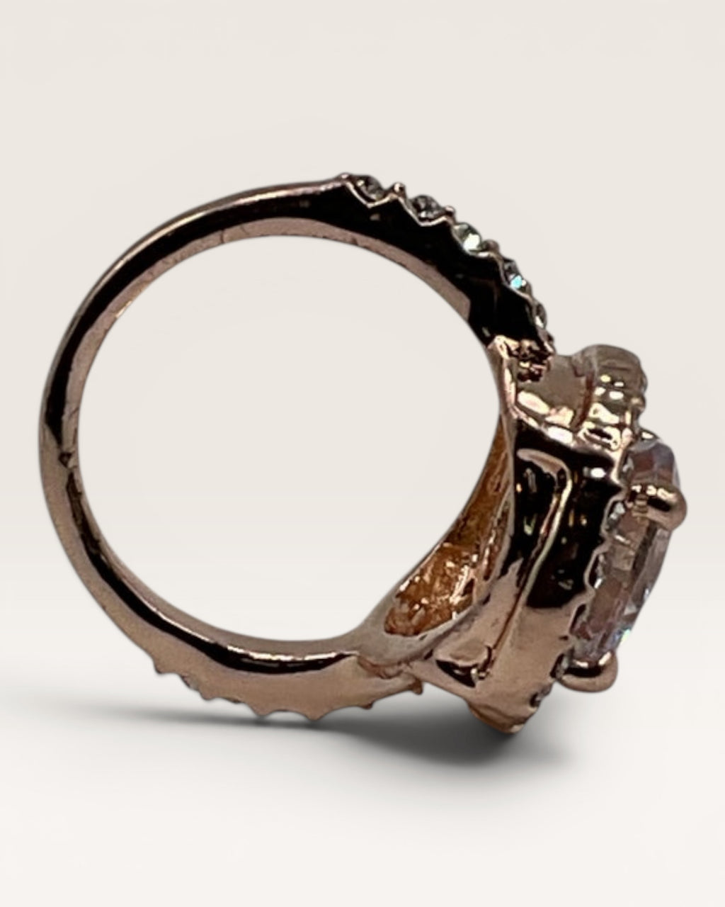 Rose Gold Halo Statement Ring with CZ Accents - Estate Sale (Great Condition)