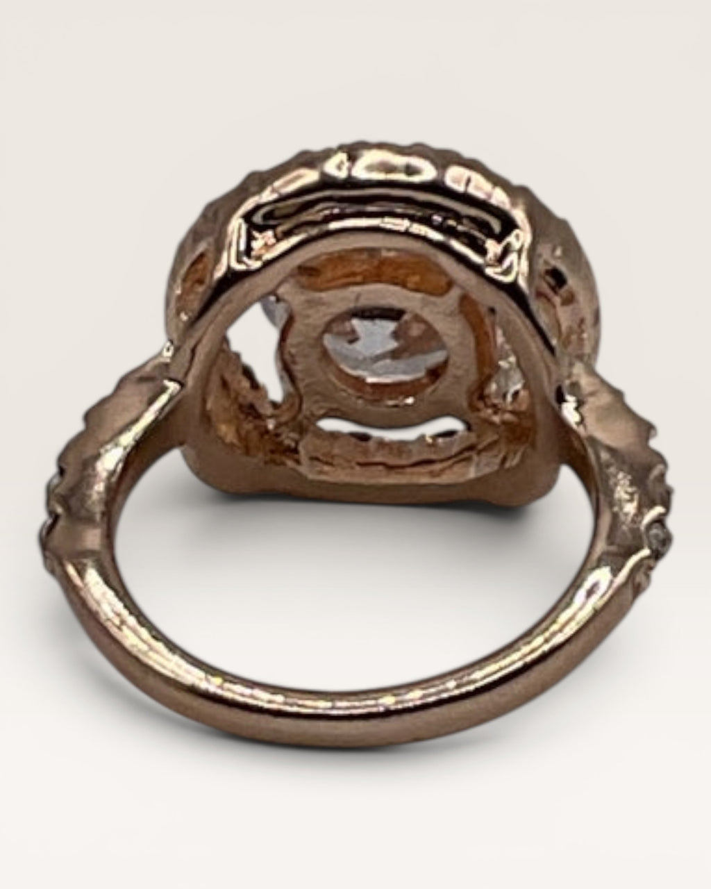 Rose Gold Halo Statement Ring with CZ Accents - Estate Sale (Great Condition)