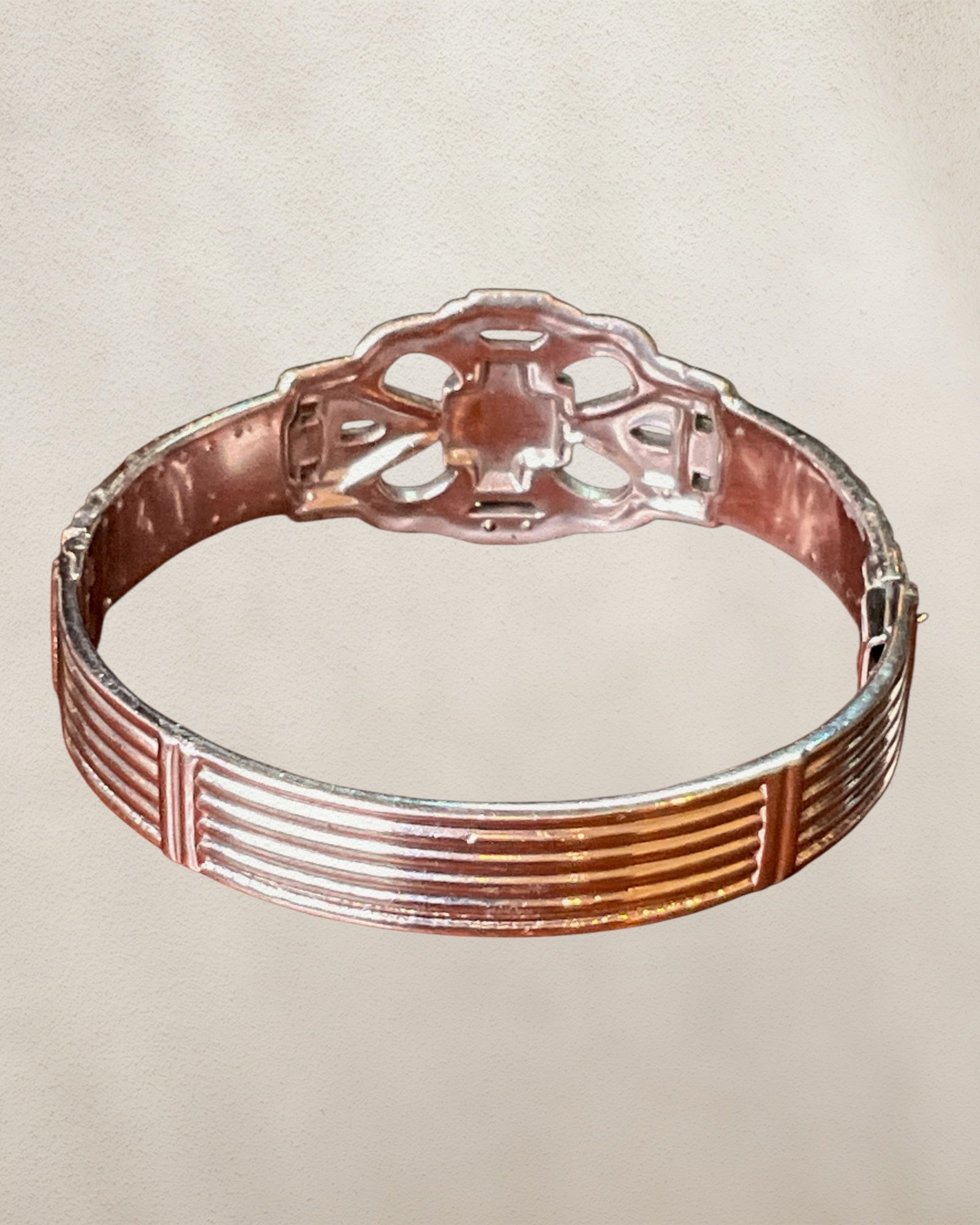 Art Decco LLCO Vintage Bracelet Features a Band with Rhinestones & Vertical Ribbing 6-1/2” Silver Tone - Estate Sale (Great Condition)