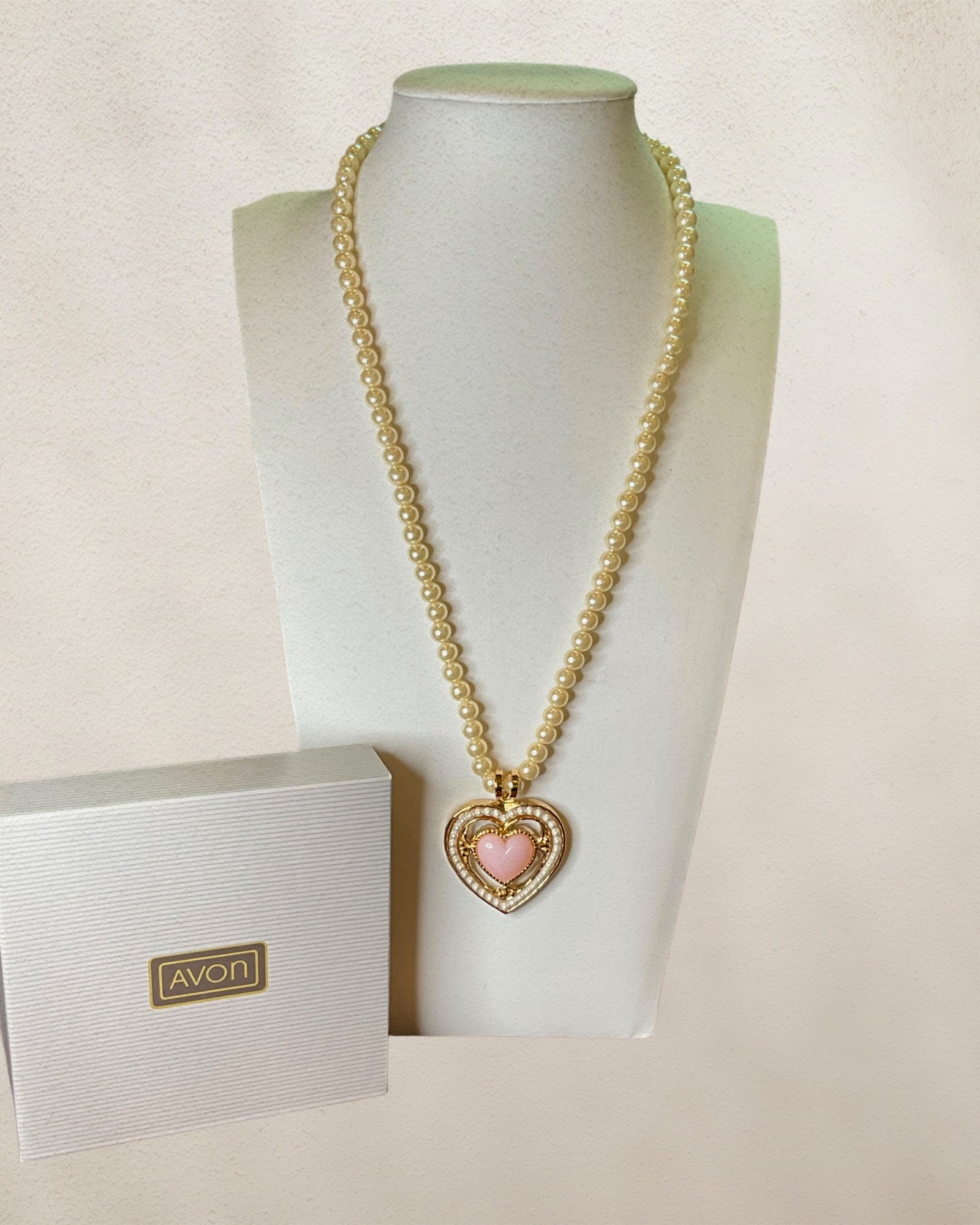Avon Heart Necklace with Pearl Halo New in Box