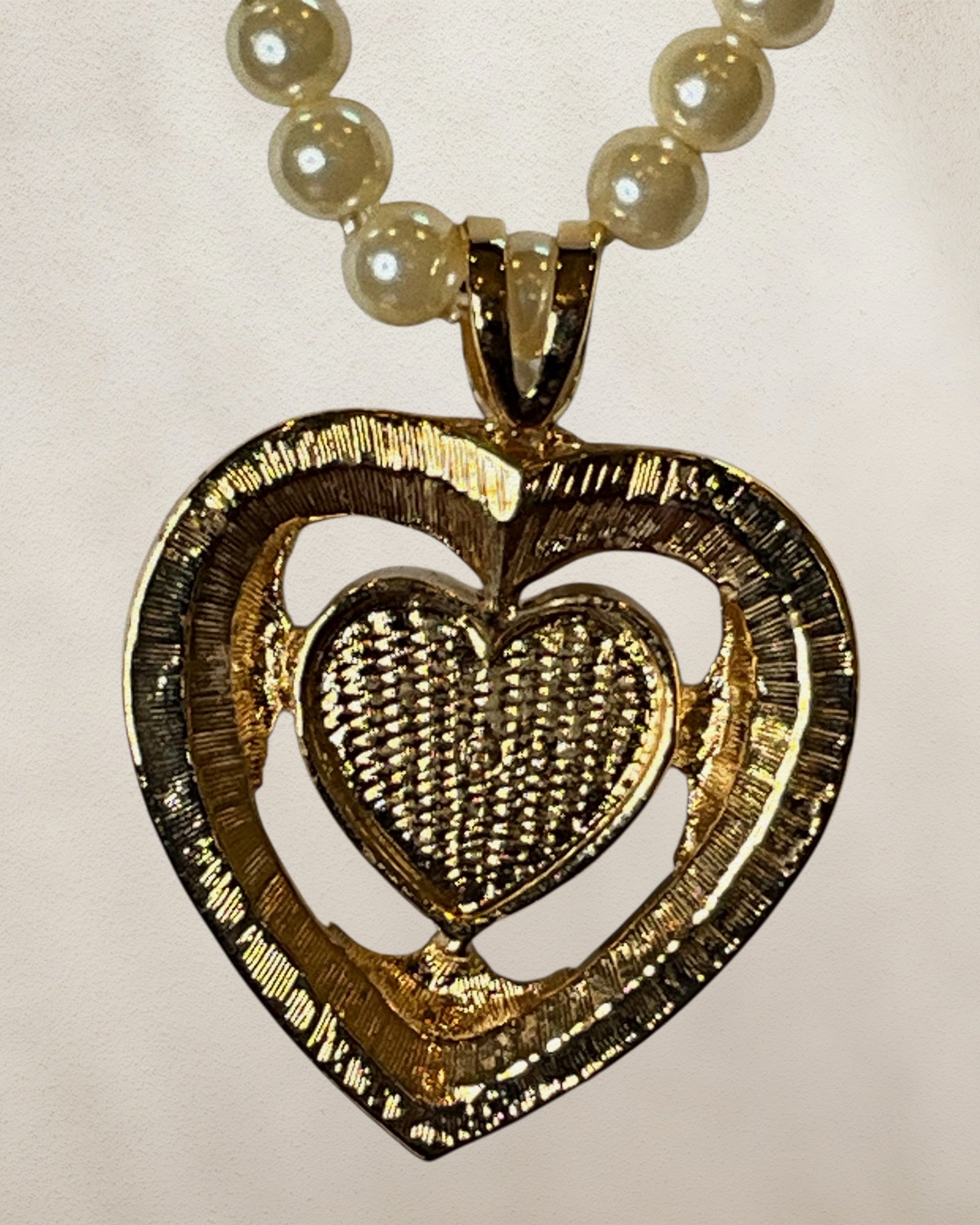 Avon Heart Necklace with Pearl Halo New in Box
