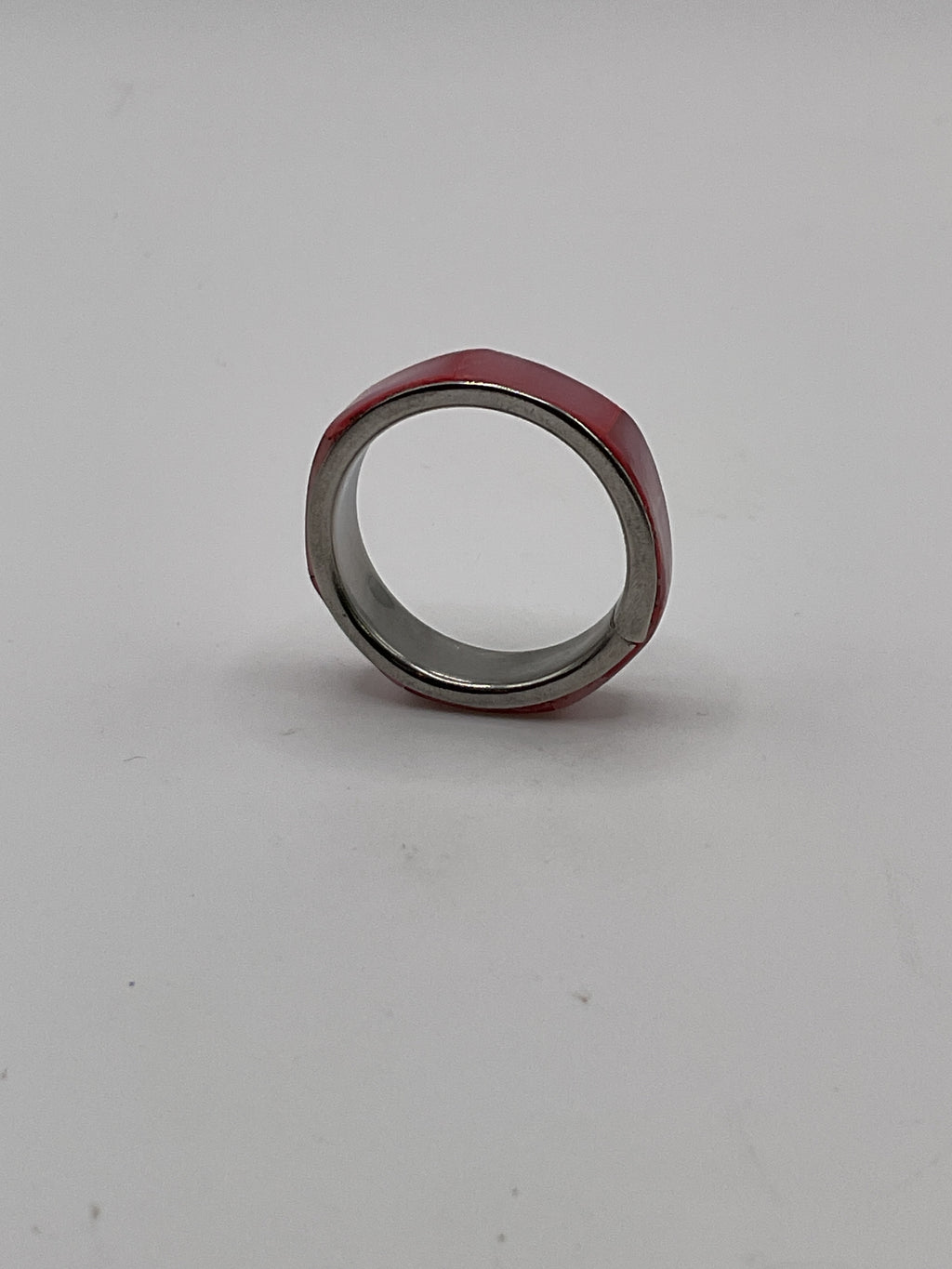 Pink Inlay Stainless Steel Style Band Ring - Estate Sale (Great Condition)