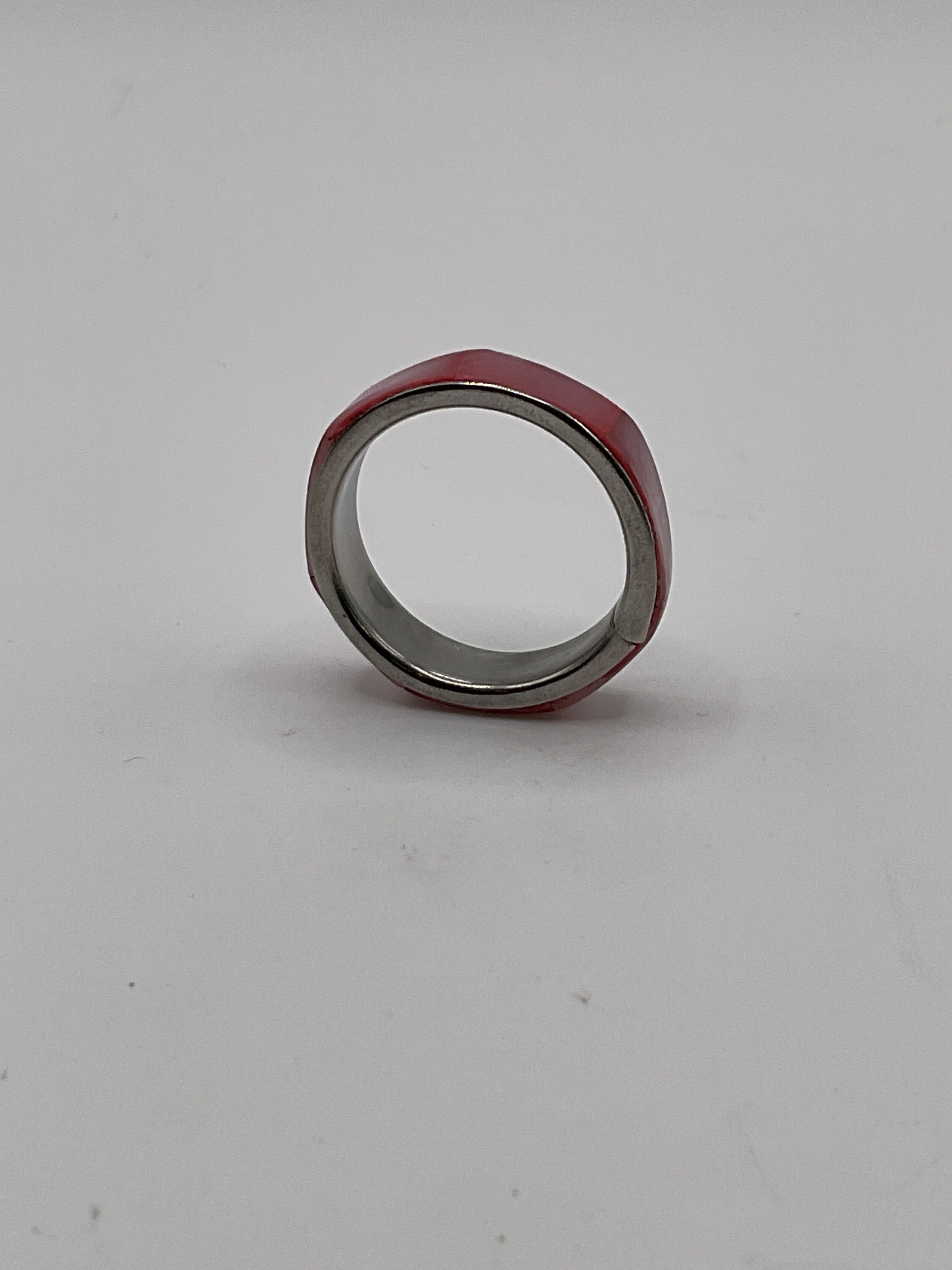 Pink Inlay Stainless Steel Style Band Ring - Estate Sale (Great Condition)