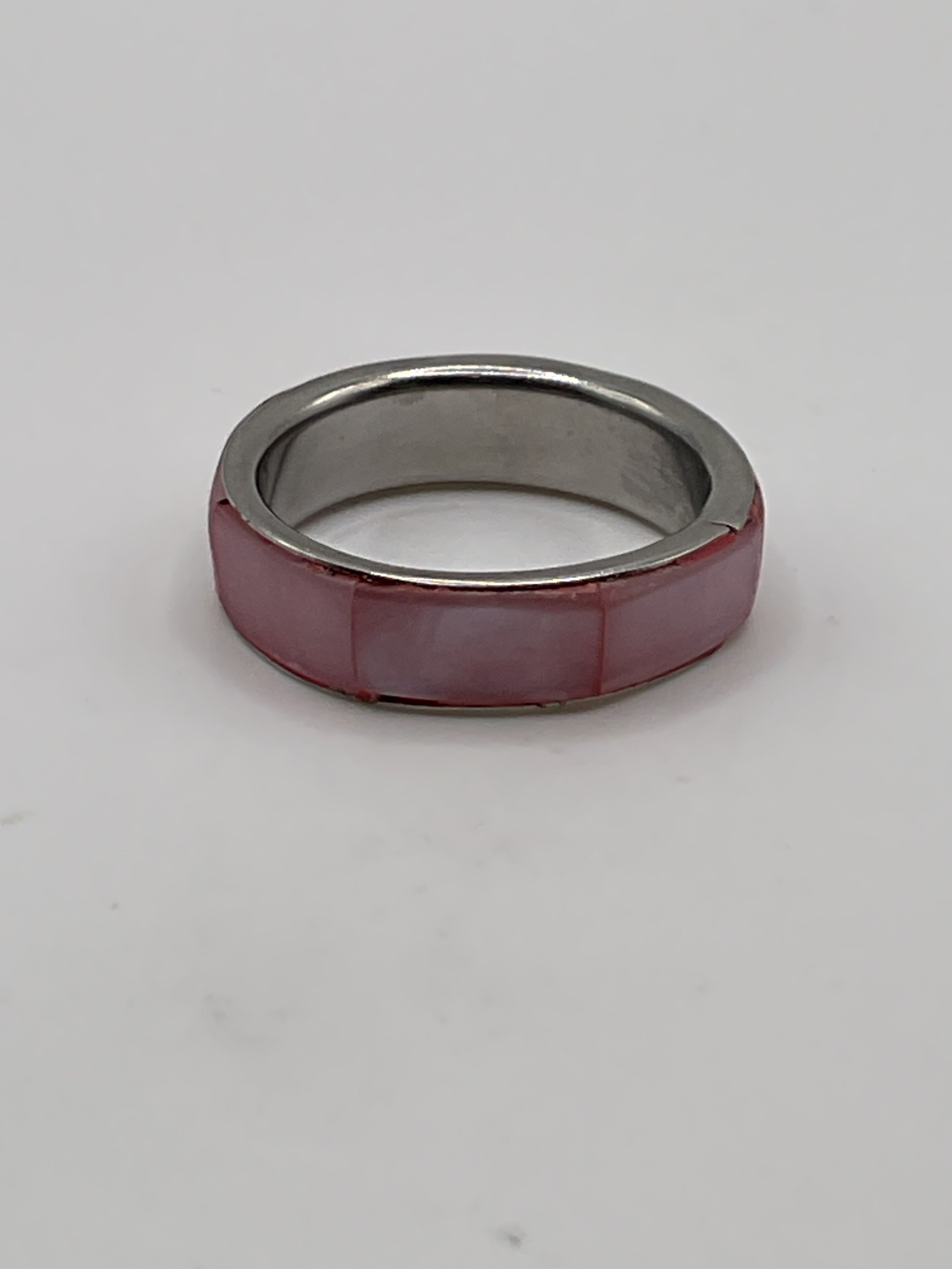 Pink Inlay Stainless Steel Style Band Ring - Estate Sale (Great Condition)