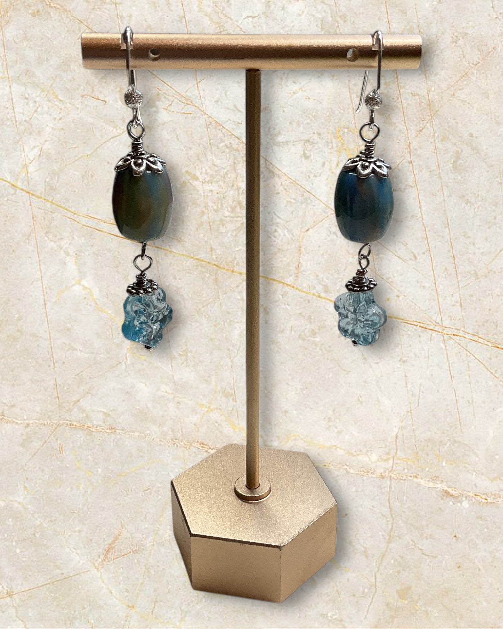 Blue Barrel & Czech Glass Casual Earrings