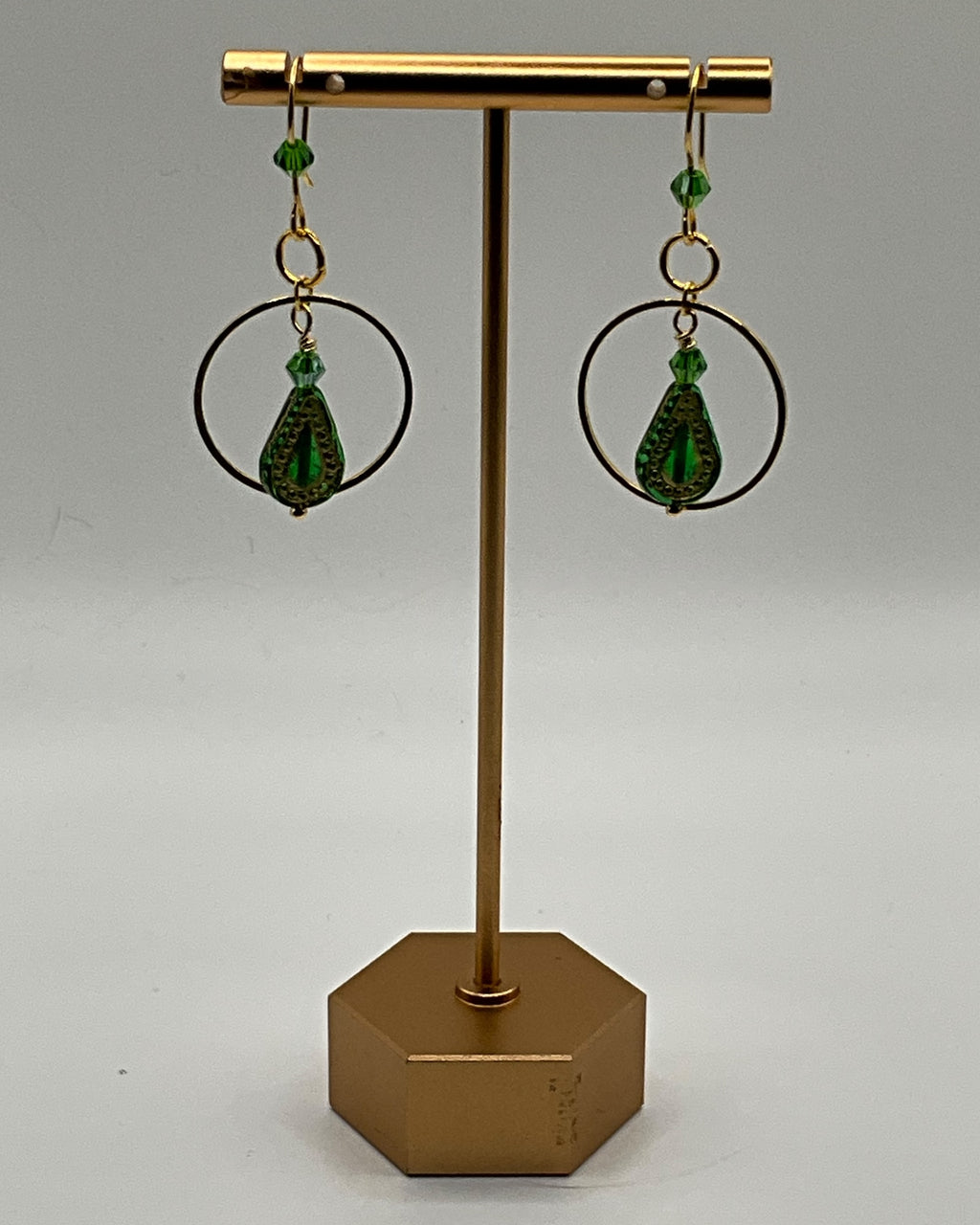 Green Czech Glass Hoop Casual Earrings