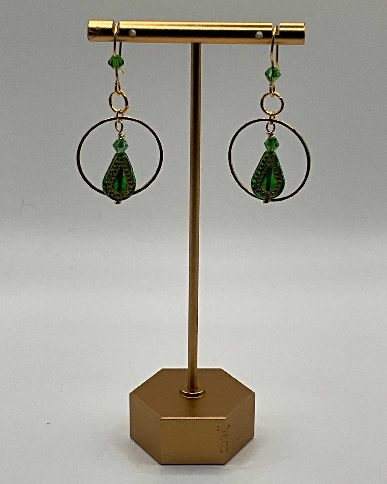 Green Czech Glass Hoop Casual Earrings