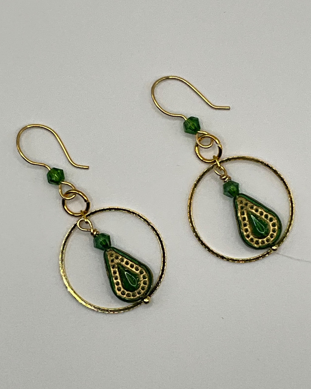 Green Czech Glass Hoop Casual Earrings