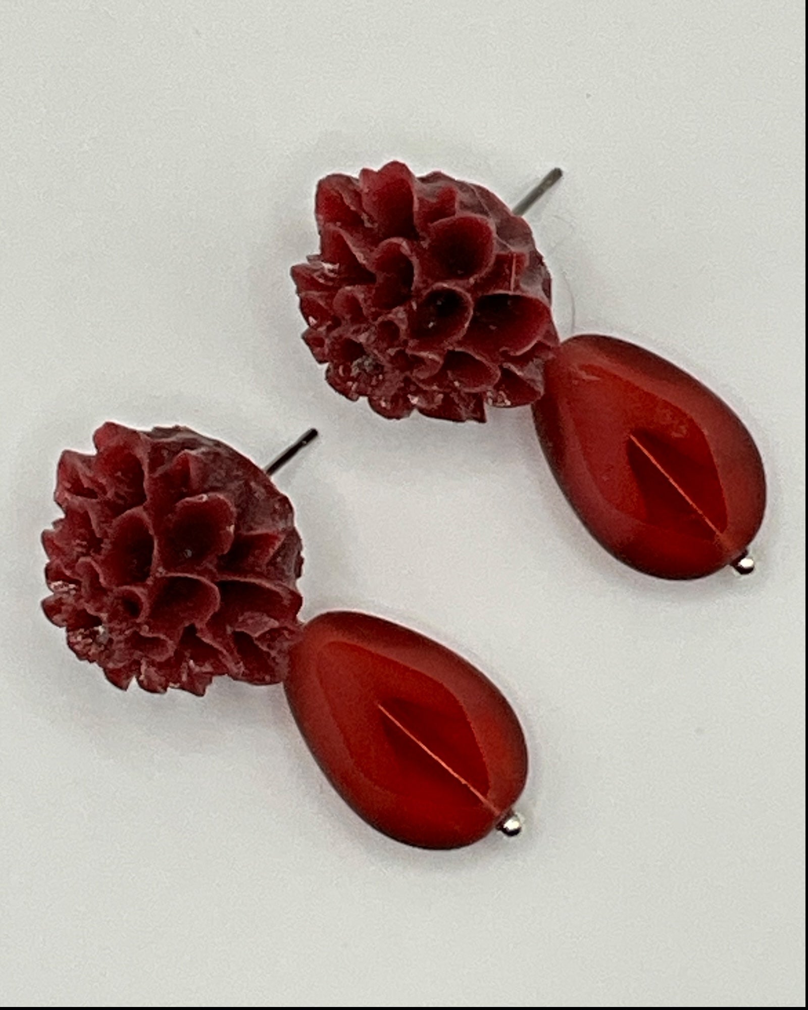 Resin Dahlia & Burgundy Glass Casual Earrings
