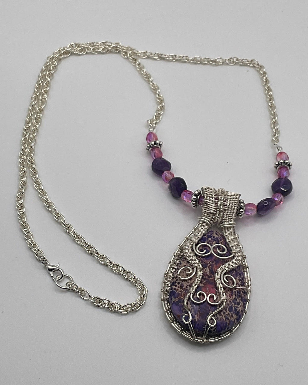 Jasper Teardrop Wire Wrapped Necklace